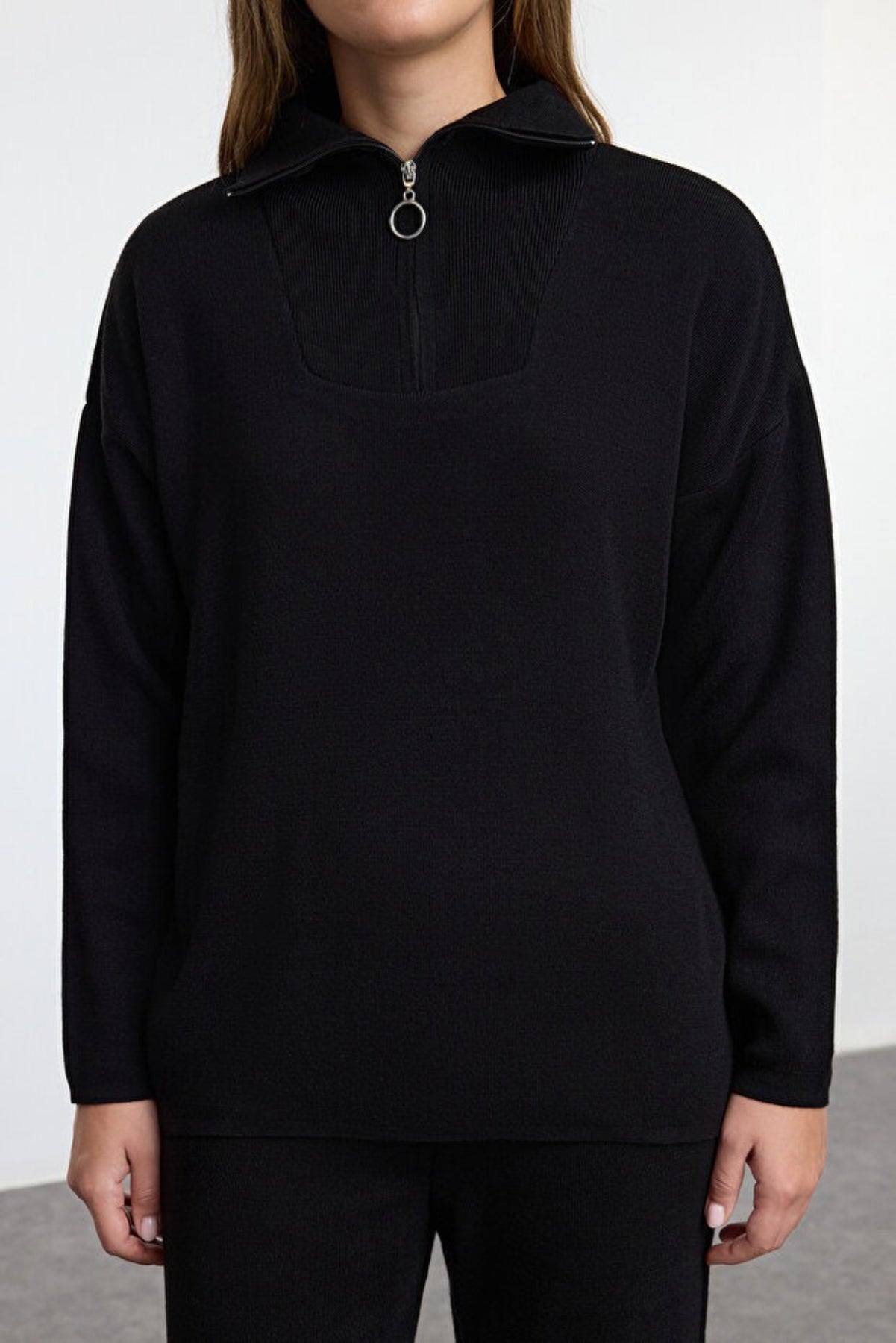 2-Piece Loose Fit Zip-Up Knit Top & Pants Set