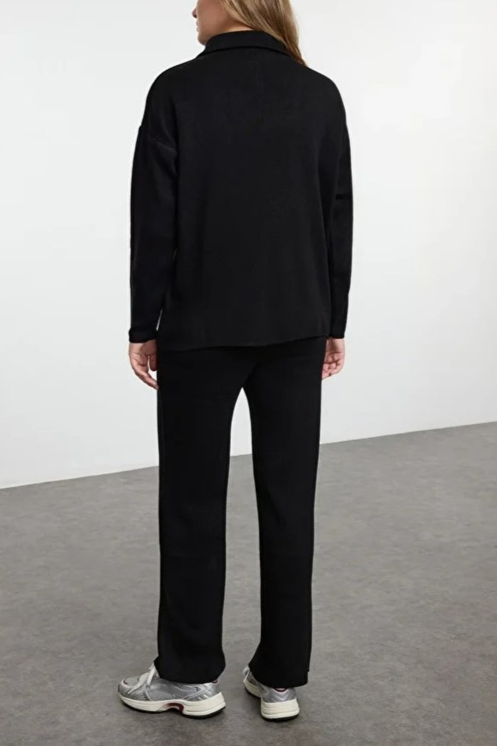 2-Piece Loose Fit Zip-Up Knit Top & Pants Set