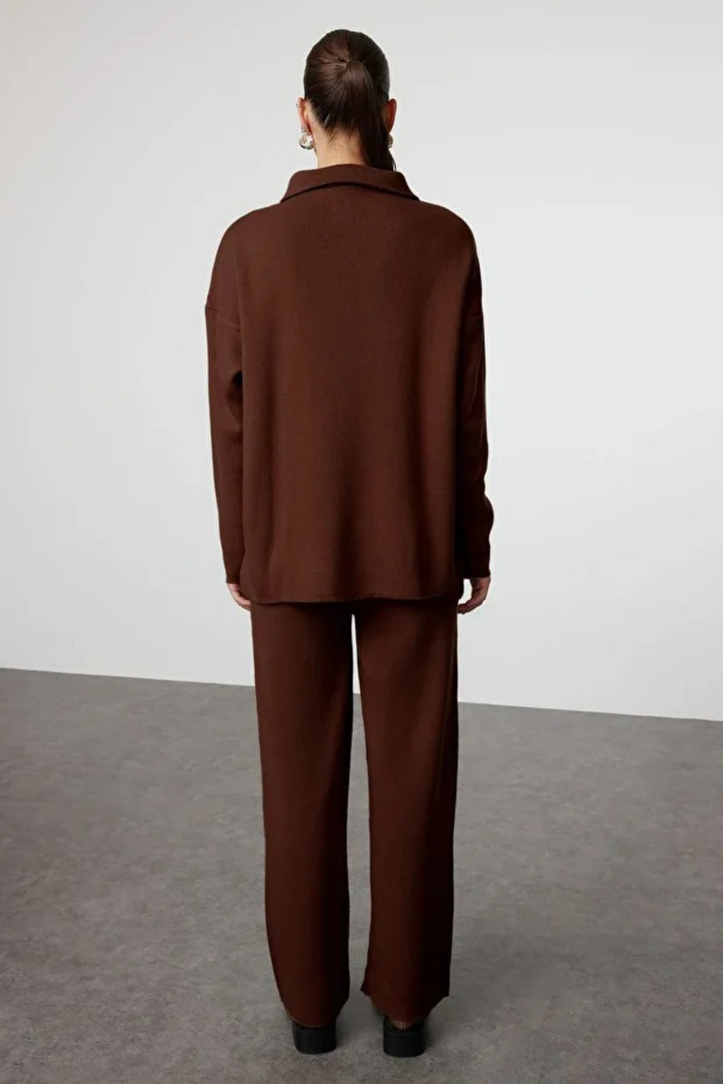 2-Piece Loose Fit Zip-Up Knit Top & Pants Set