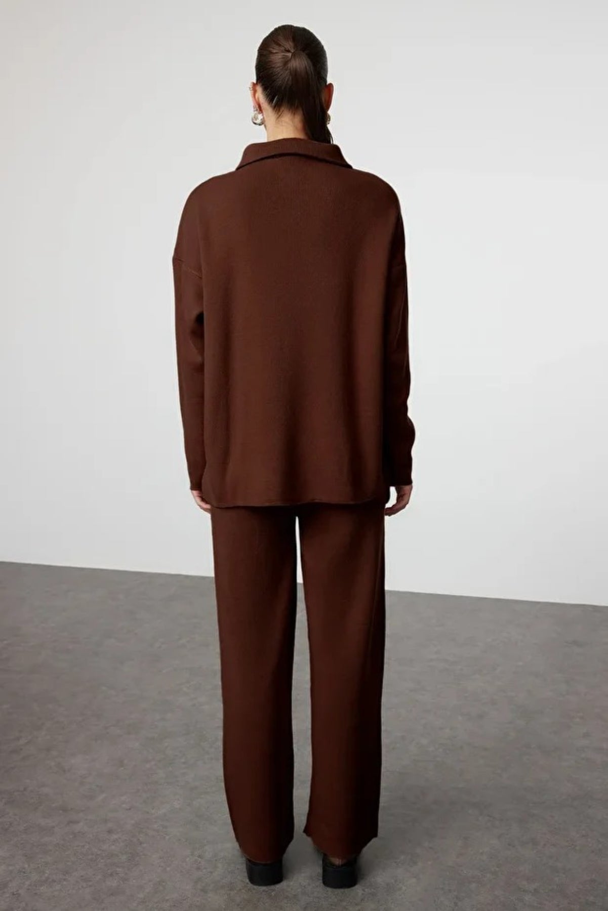 2-Piece Loose Fit Zip-Up Knit Top & Pants Set