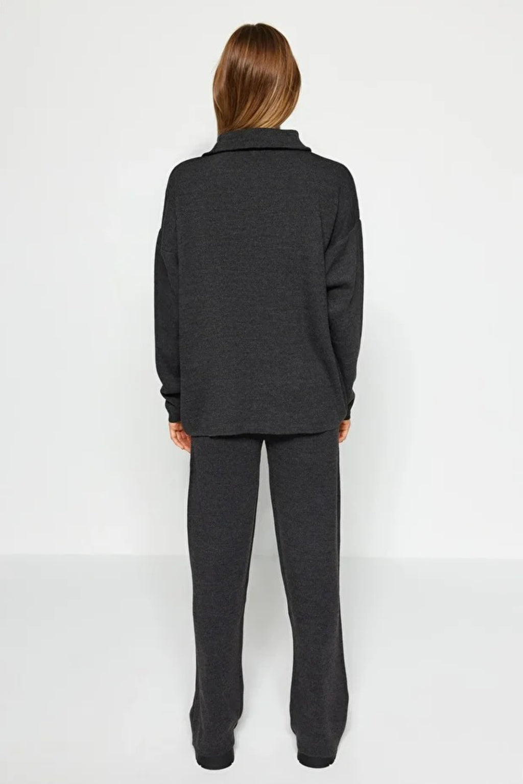 2-Piece Loose Fit Zip-Up Knit Top & Pants Set