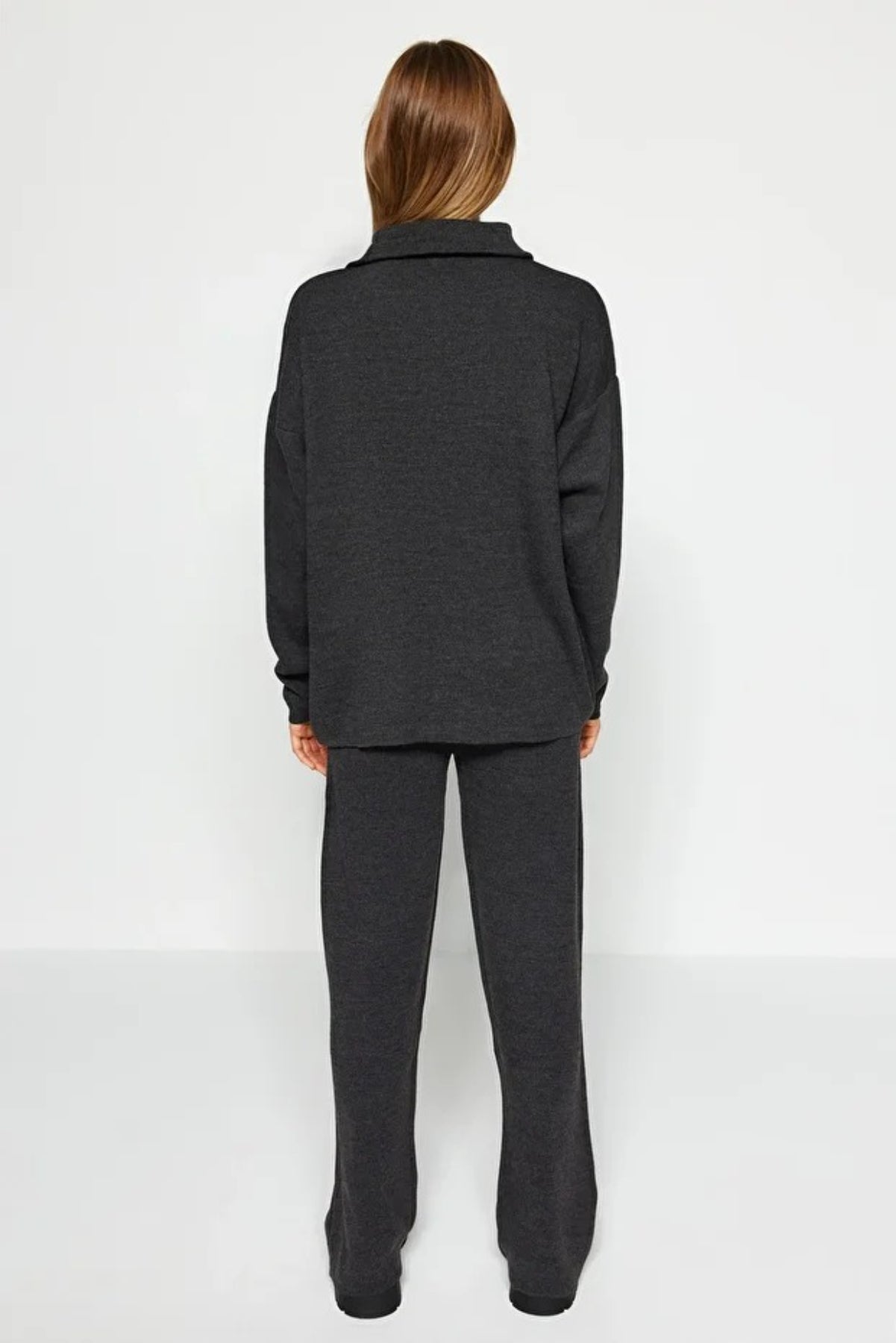 2-Piece Loose Fit Zip-Up Knit Top & Pants Set