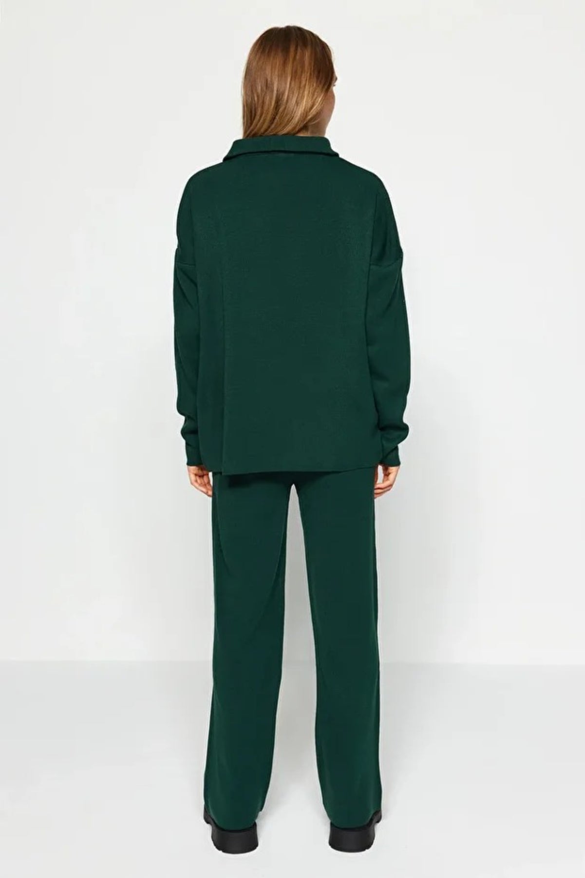 2-Piece Loose Fit Zip-Up Knit Top & Pants Set