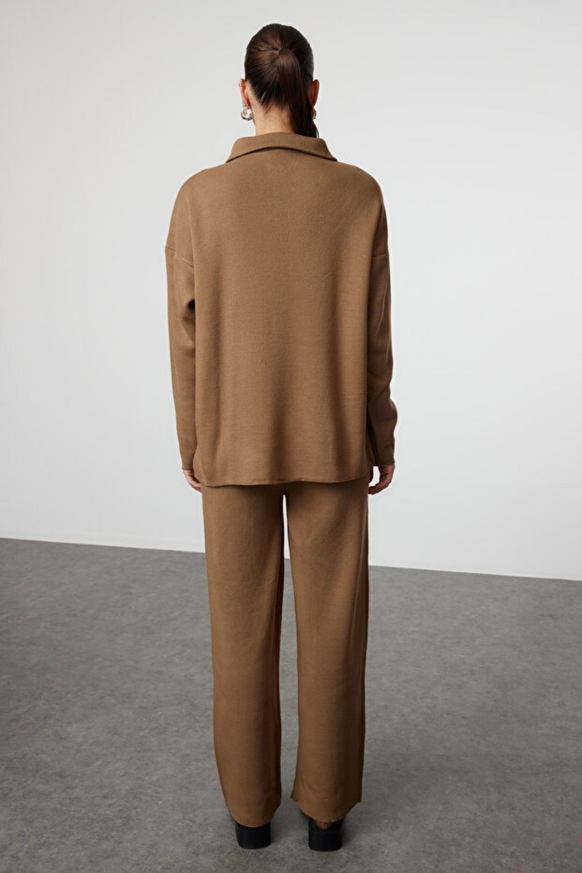 2-Piece Loose Fit Zip-Up Knit Top & Pants Set