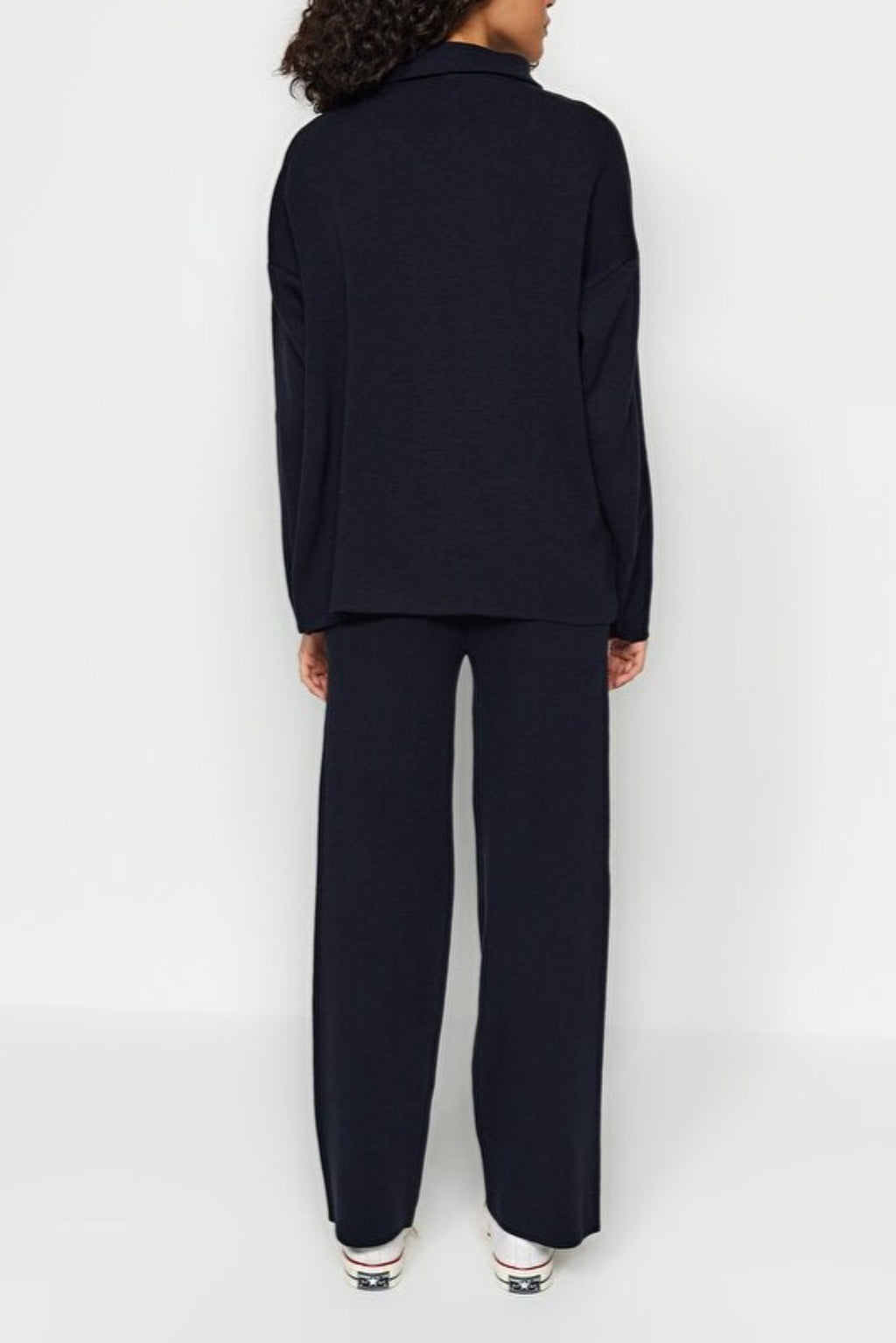 2-Piece Loose Fit Zip-Up Knit Top & Pants Set