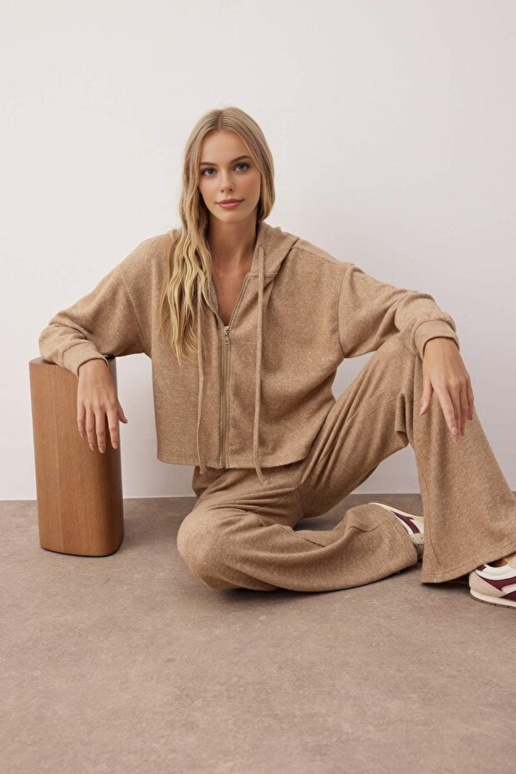 2-Piece Soft Knit Zip-Up Top & Pants Set
