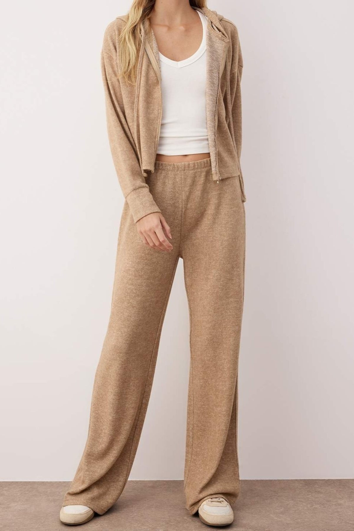 2-Piece Soft Knit Zip-Up Top & Pants Set