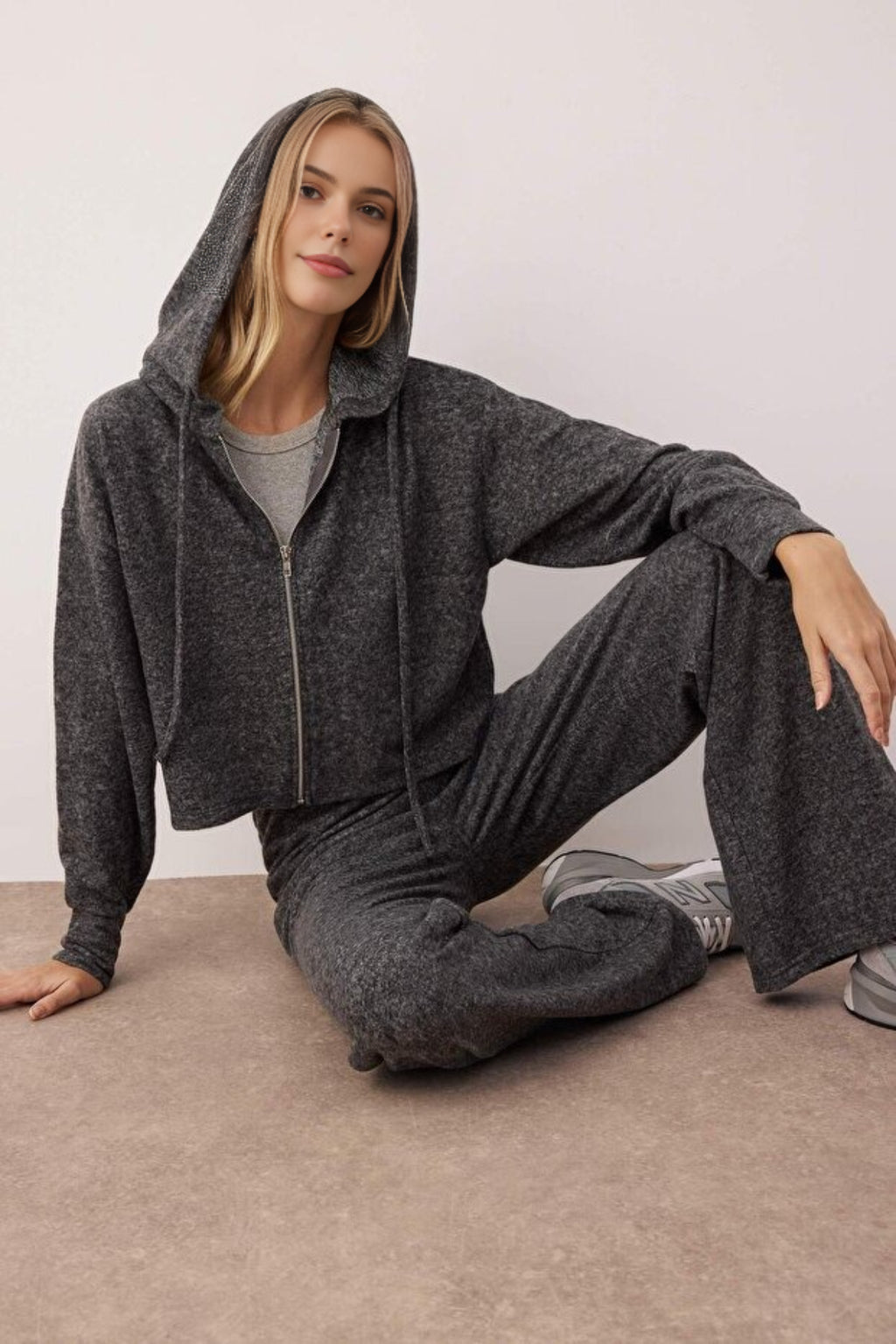 2-Piece Soft Knit Zip-Up Top & Pants Set