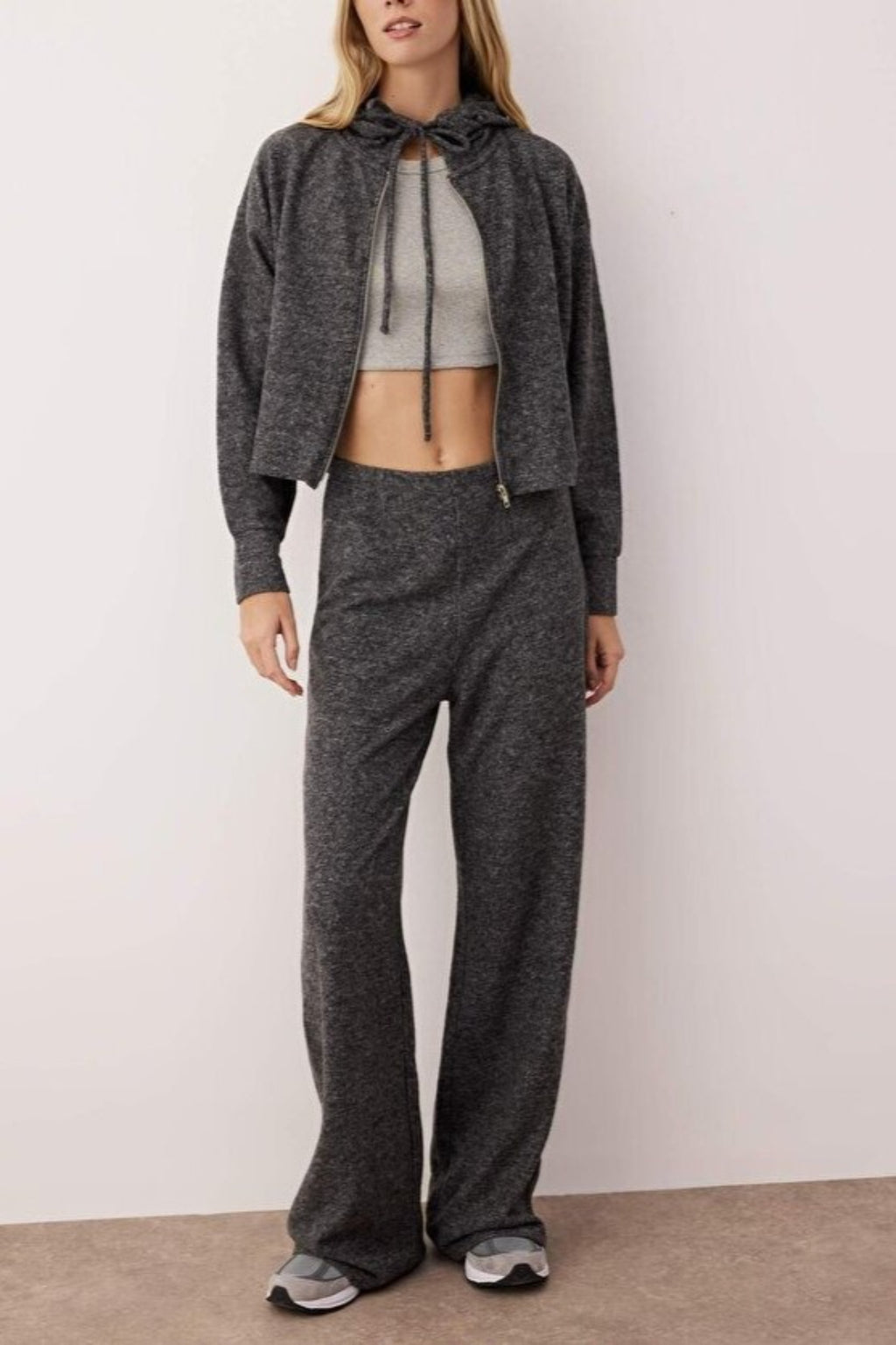 2-Piece Soft Knit Zip-Up Top & Pants Set