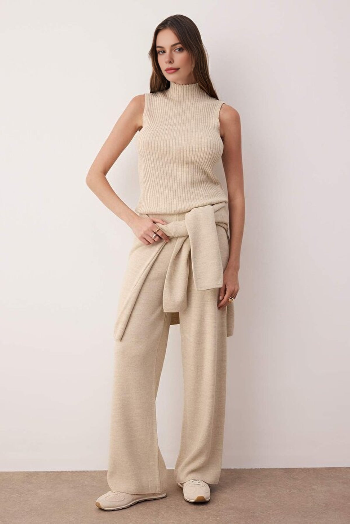 3-Piece Knit Cardigan, Top & Pants Set with Accessory Detail