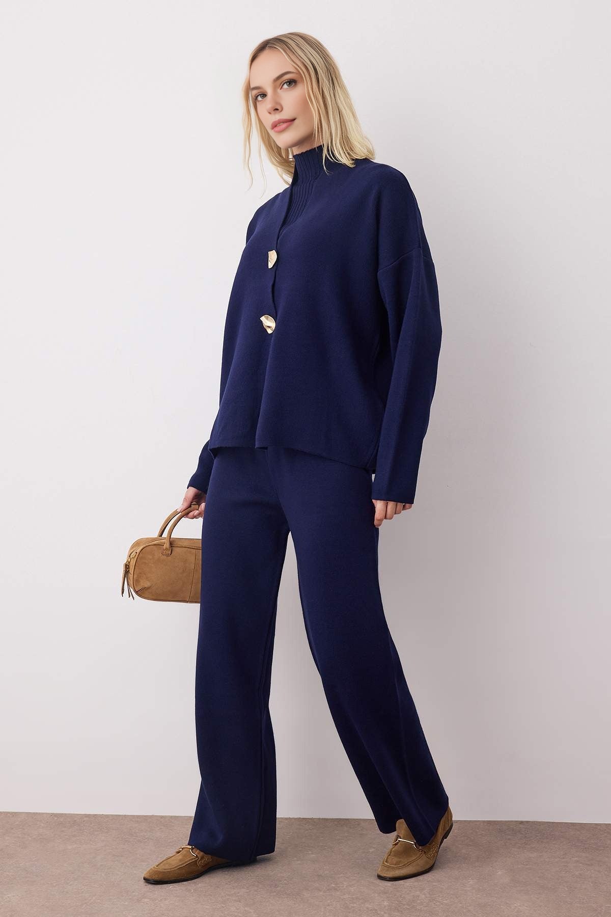 3-Piece Knit Cardigan, Top & Pants Set with Accessory Detail