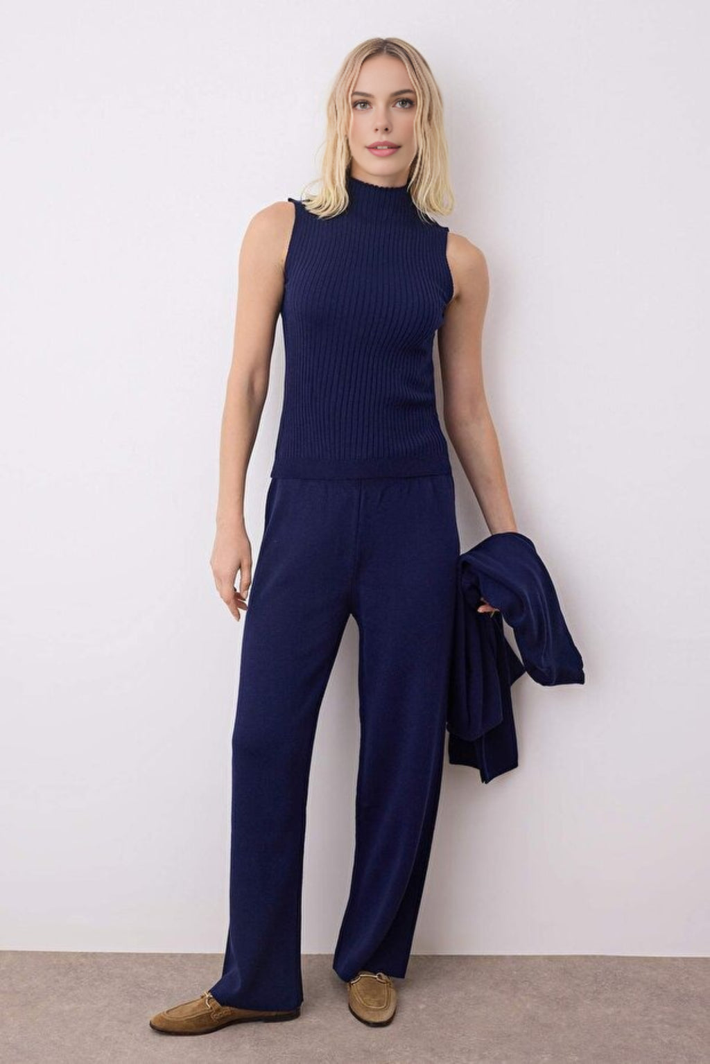 3-Piece Knit Cardigan, Top & Pants Set with Accessory Detail