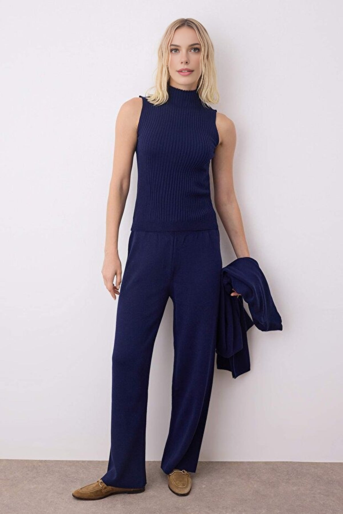 3-Piece Knit Cardigan, Top & Pants Set with Accessory Detail