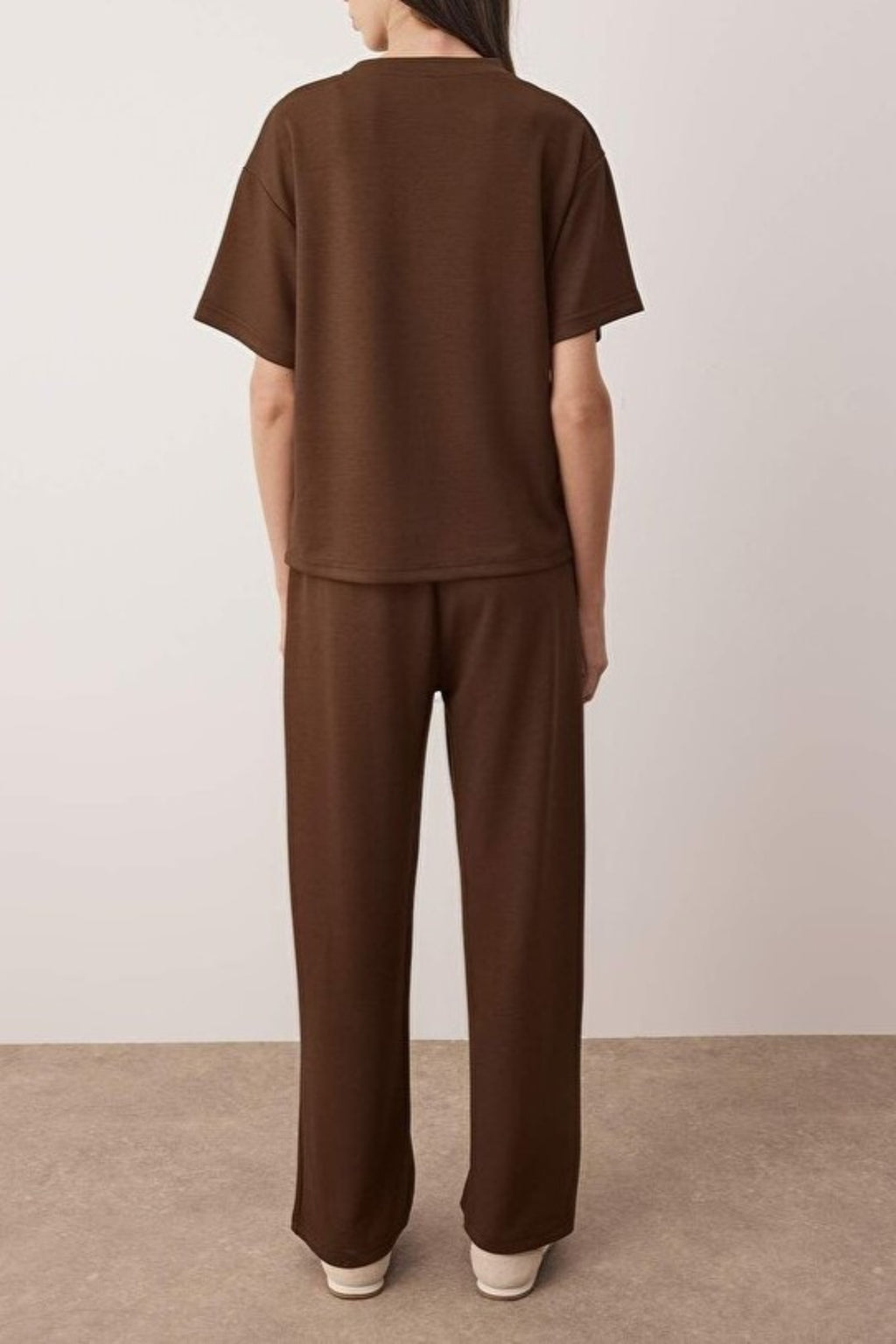 2-Piece Short Sleeve Crew Neck Relaxed Fit Stretch Knit Top & Pants Set