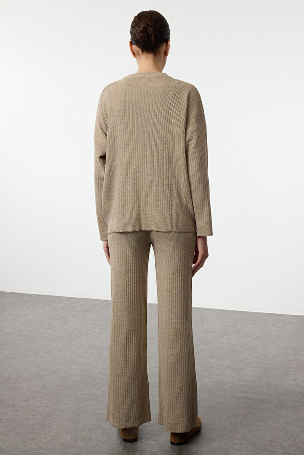 2-Piece Loose Fit Basic Ribbed Knit Top & Pants Set