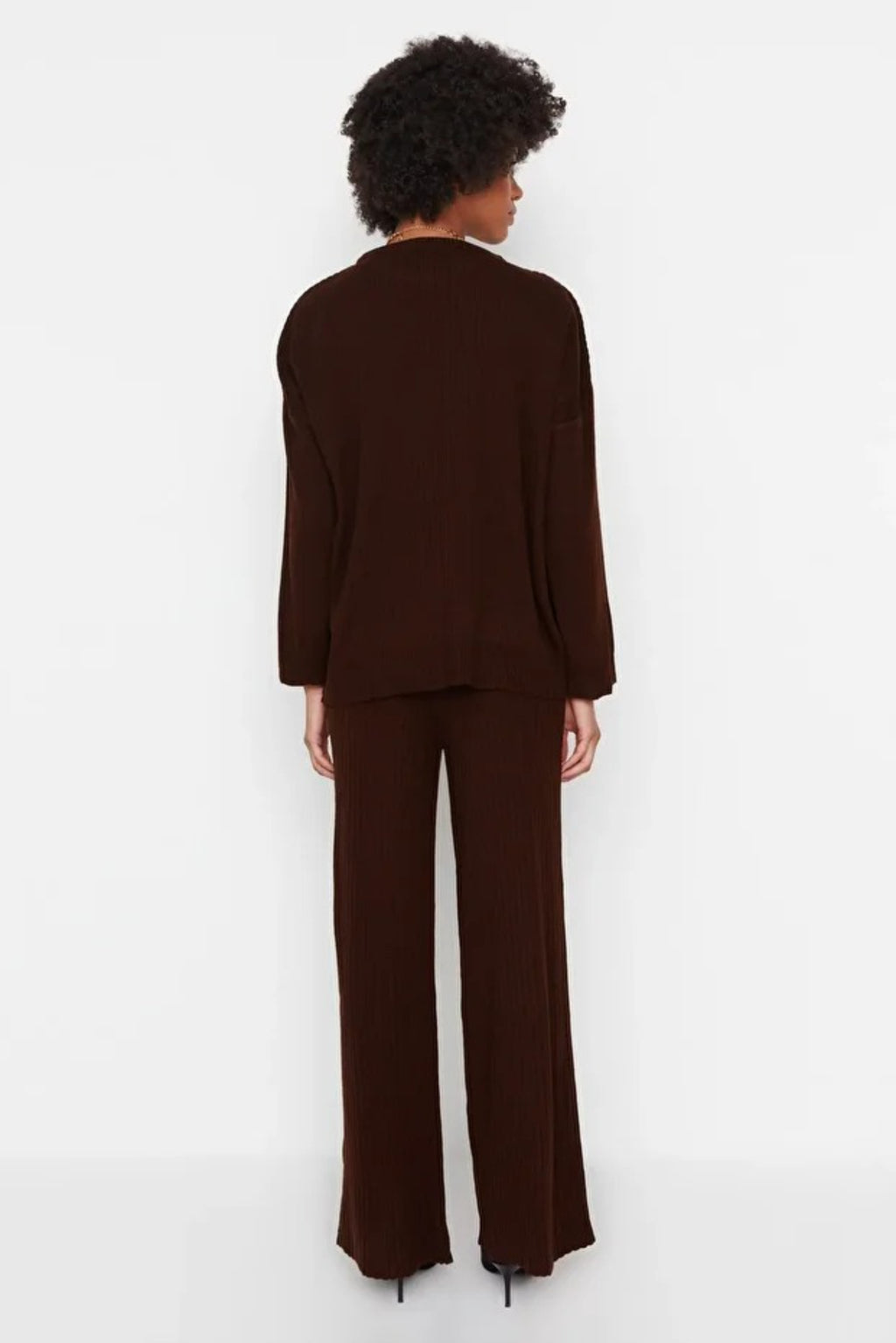 2-Piece Loose Fit Basic Ribbed Knit Top & Pants Set