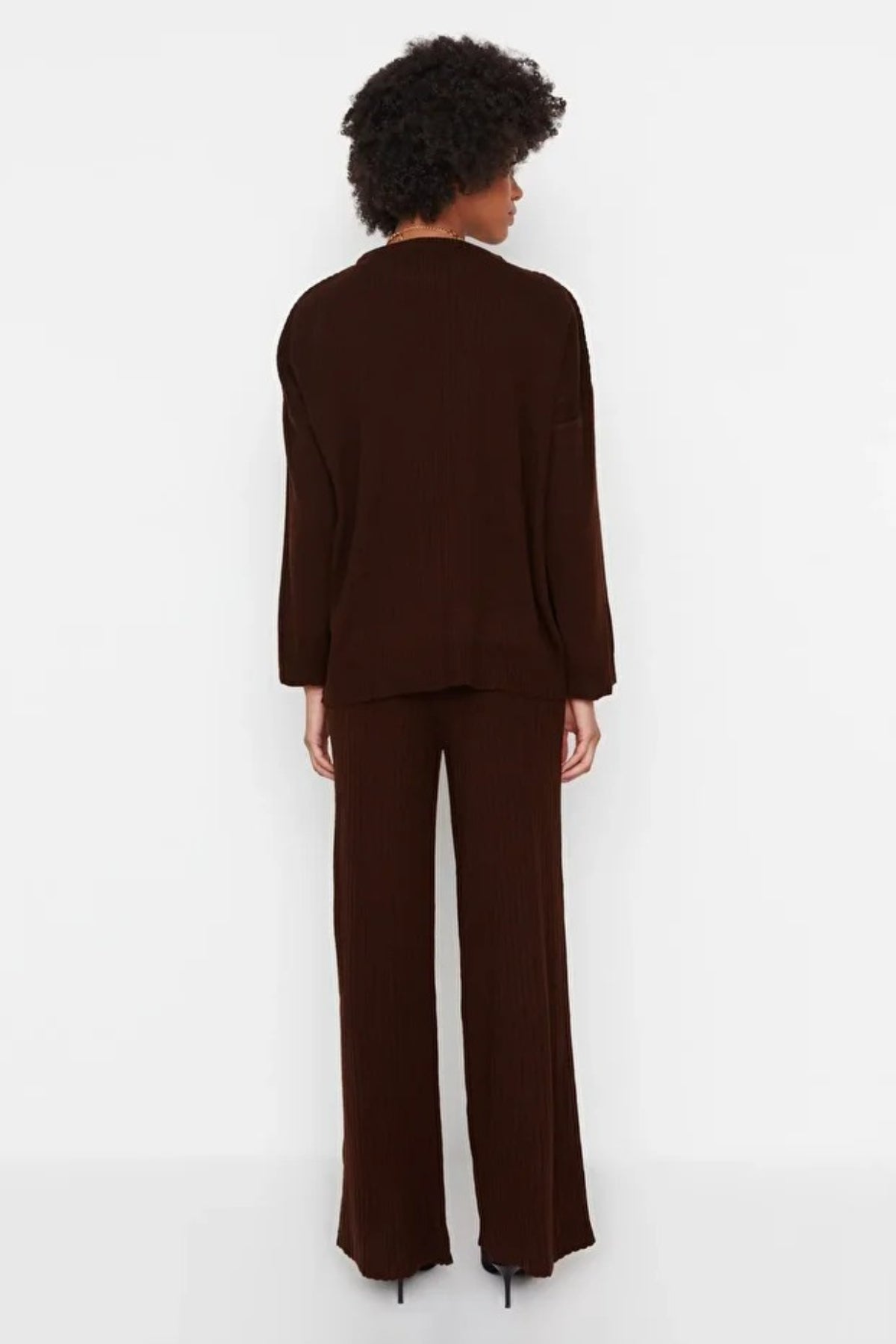 2-Piece Loose Fit Basic Ribbed Knit Top & Pants Set