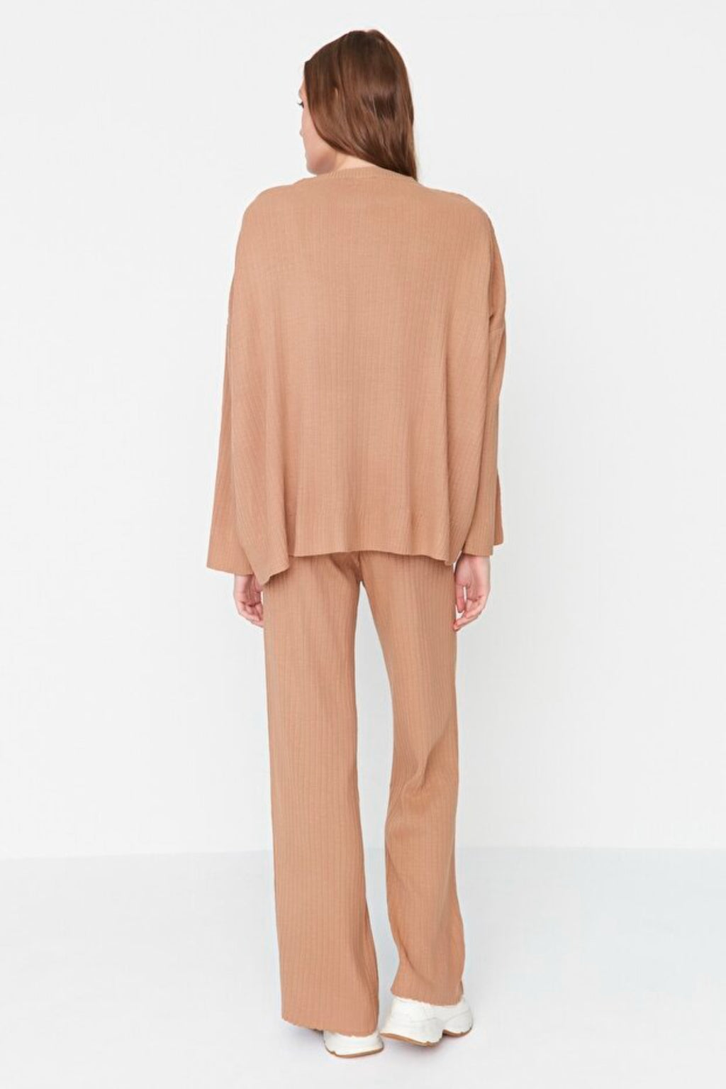 2-Piece Loose Fit Basic Ribbed Knit Top & Pants Set