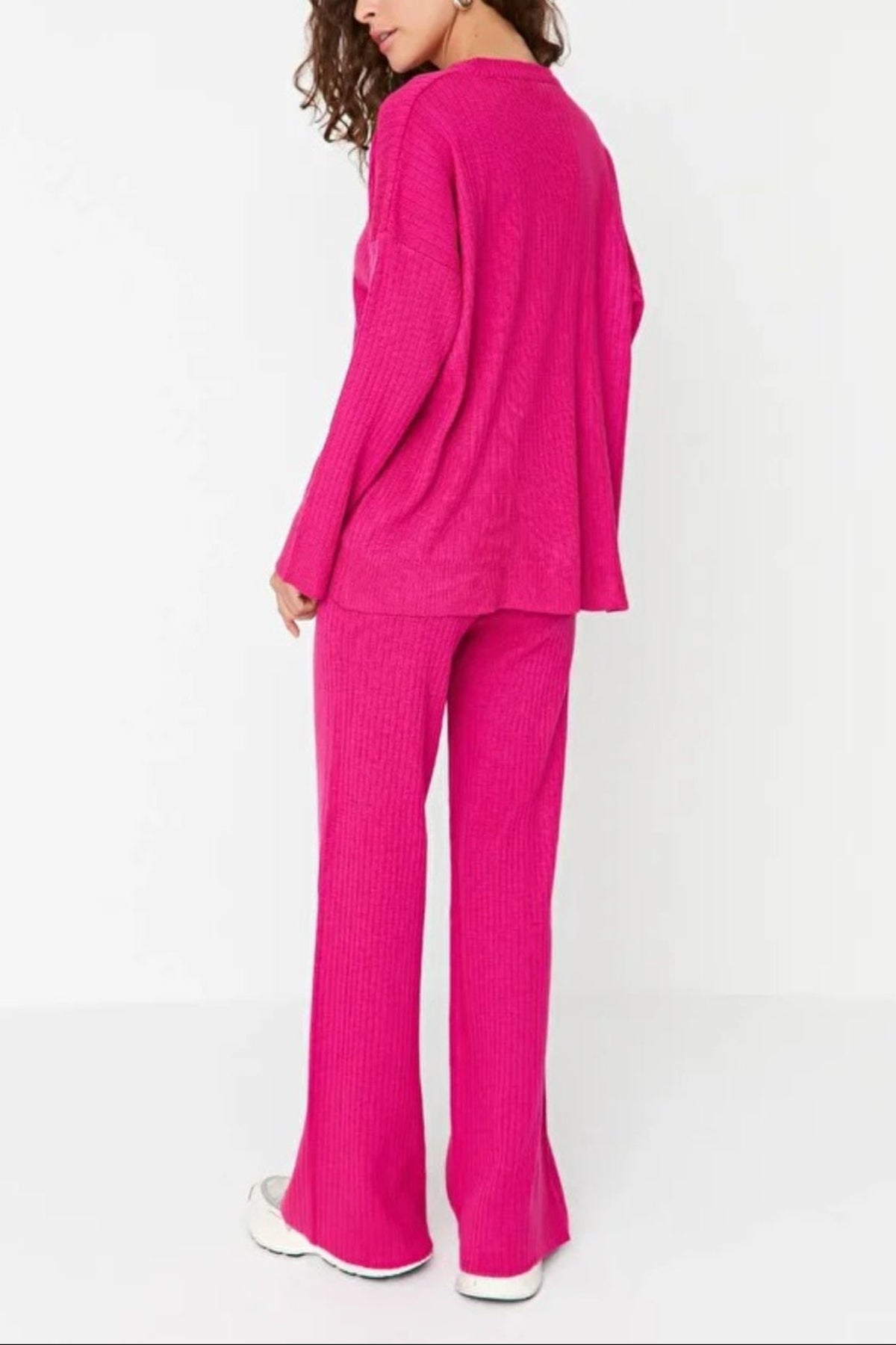 2-Piece Loose Fit Basic Ribbed Knit Top & Pants Set