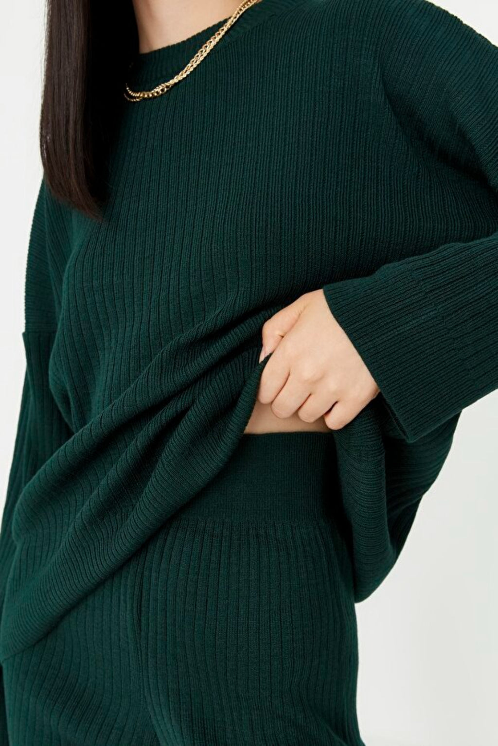 2-Piece Loose Fit Basic Ribbed Knit Top & Pants Set