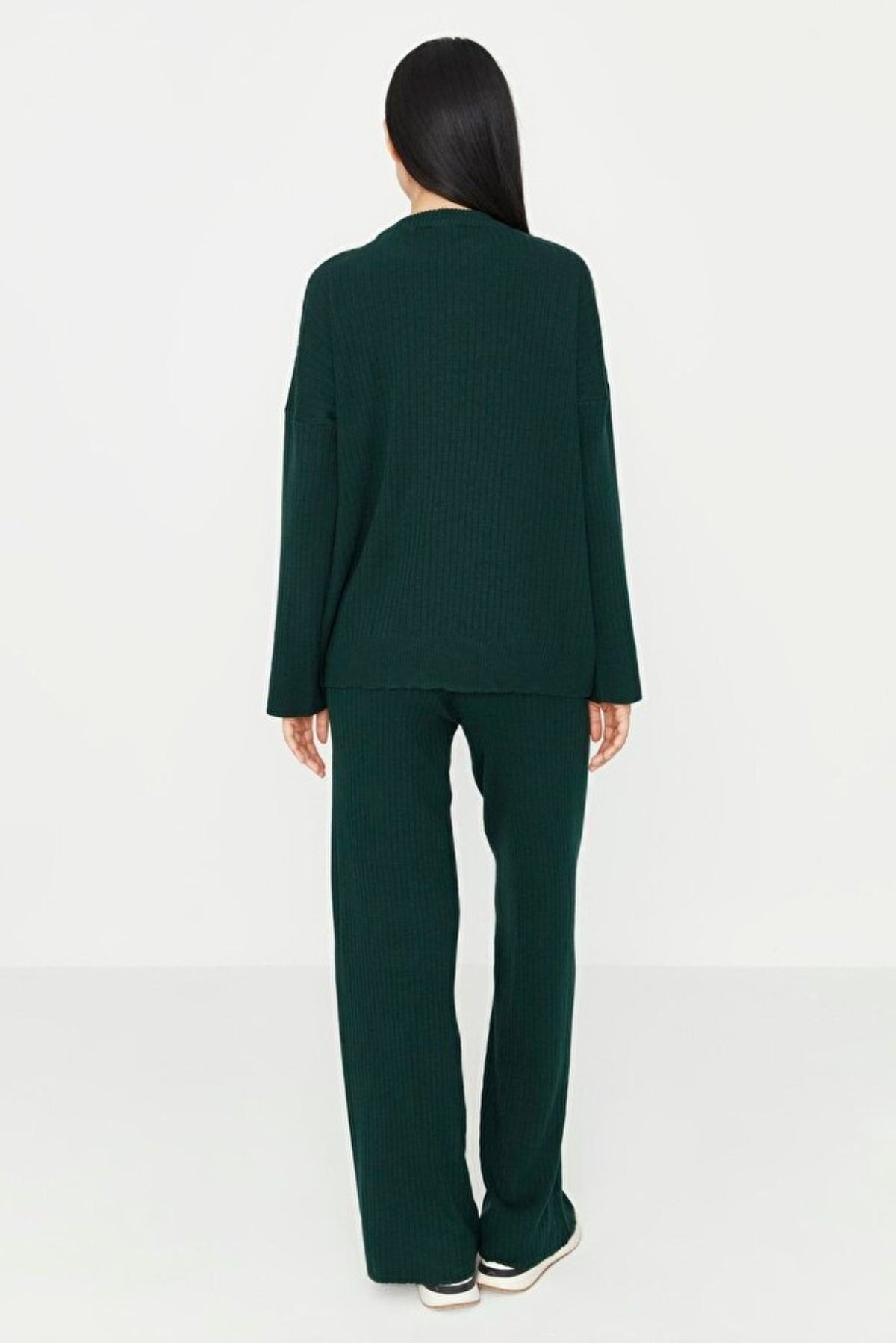 2-Piece Loose Fit Basic Ribbed Knit Top & Pants Set