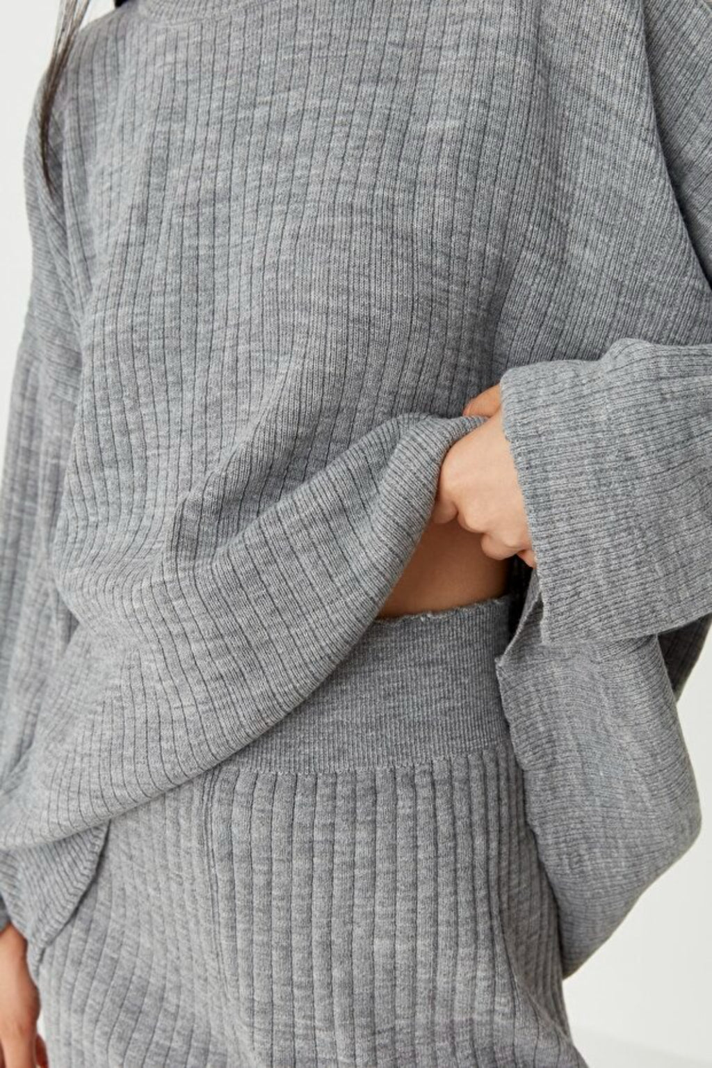 2-Piece Loose Fit Basic Ribbed Knit Top & Pants Set