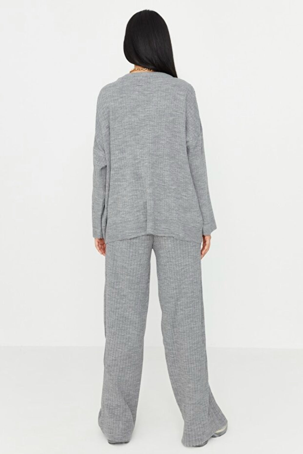 2-Piece Loose Fit Basic Ribbed Knit Top & Pants Set