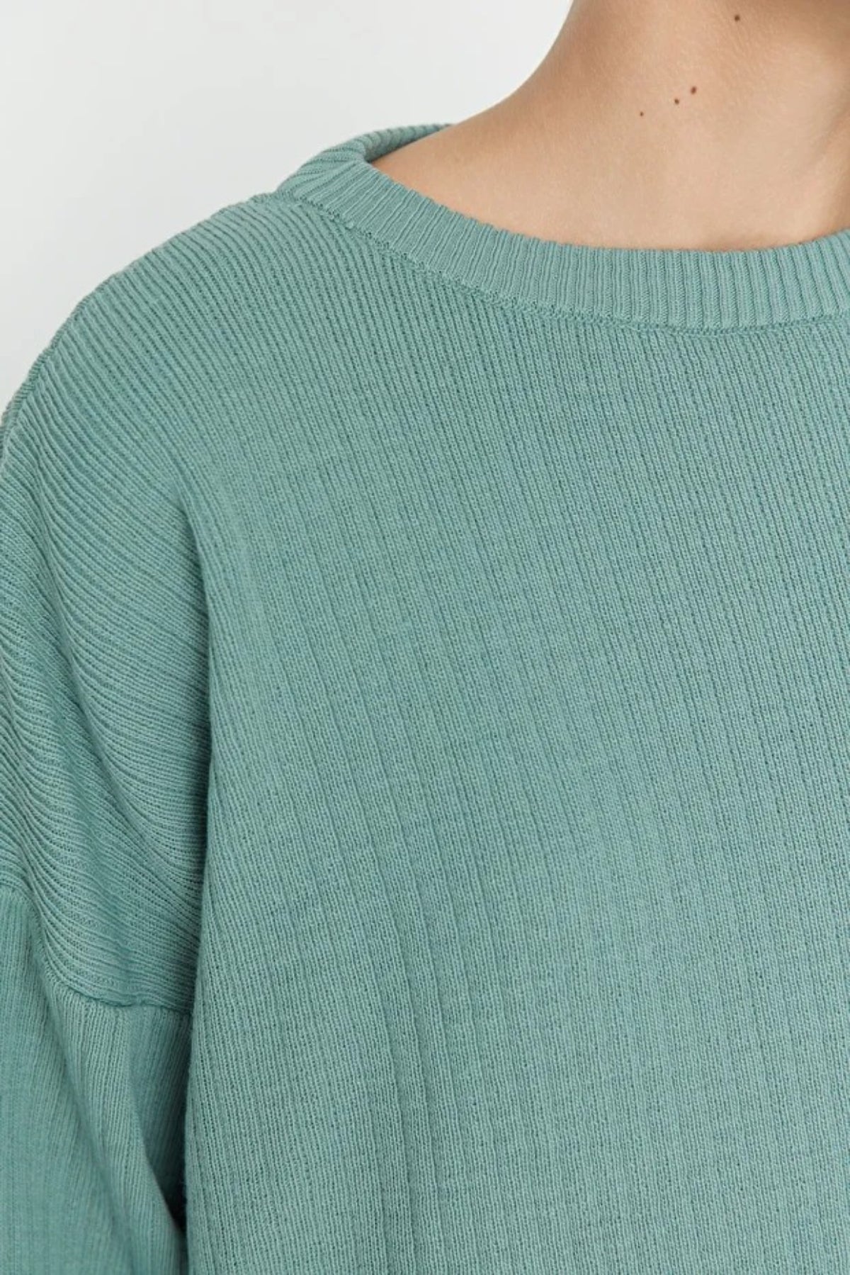 2-Piece Loose Fit Basic Ribbed Knit Top & Pants Set