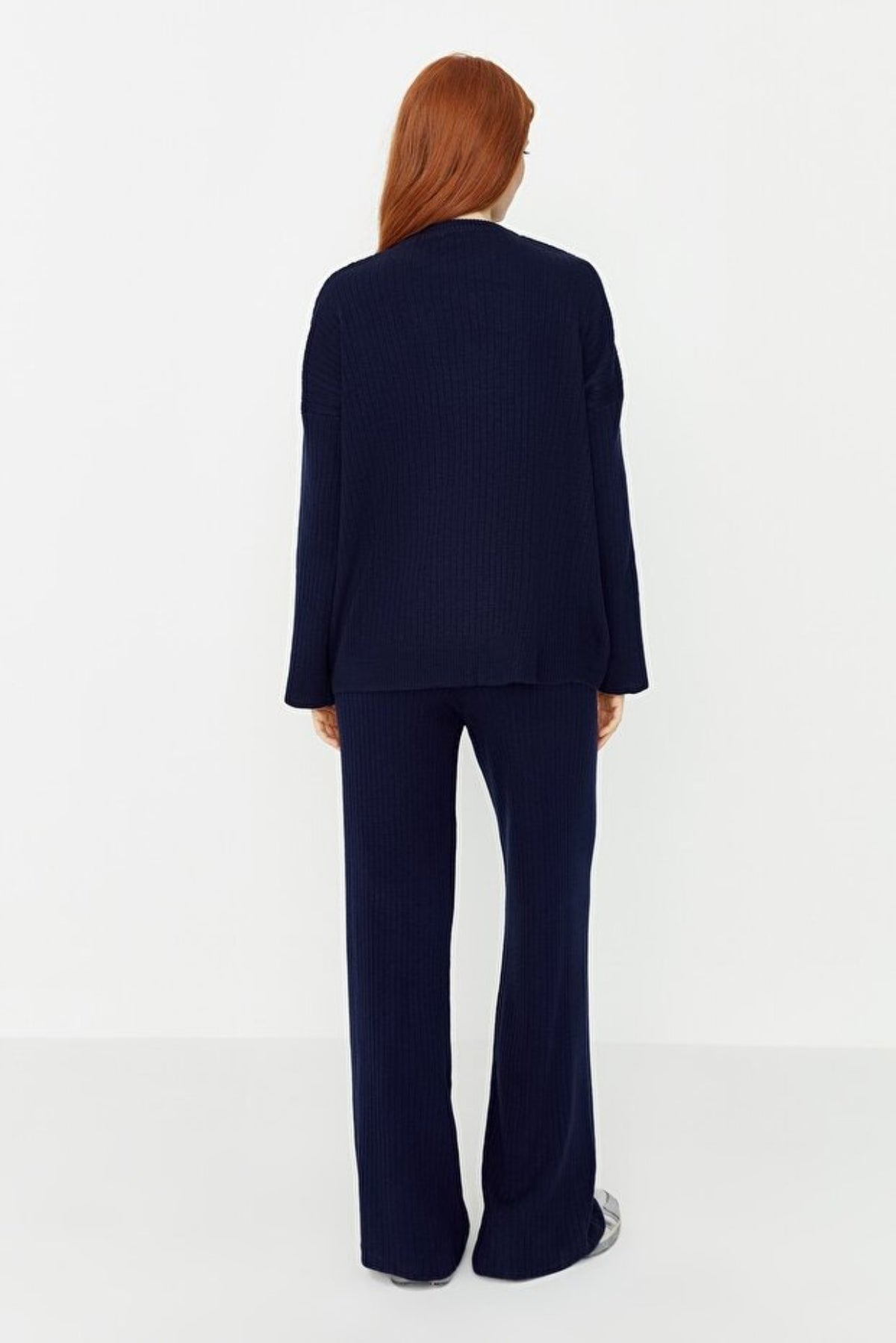 2-Piece Loose Fit Basic Ribbed Knit Top & Pants Set