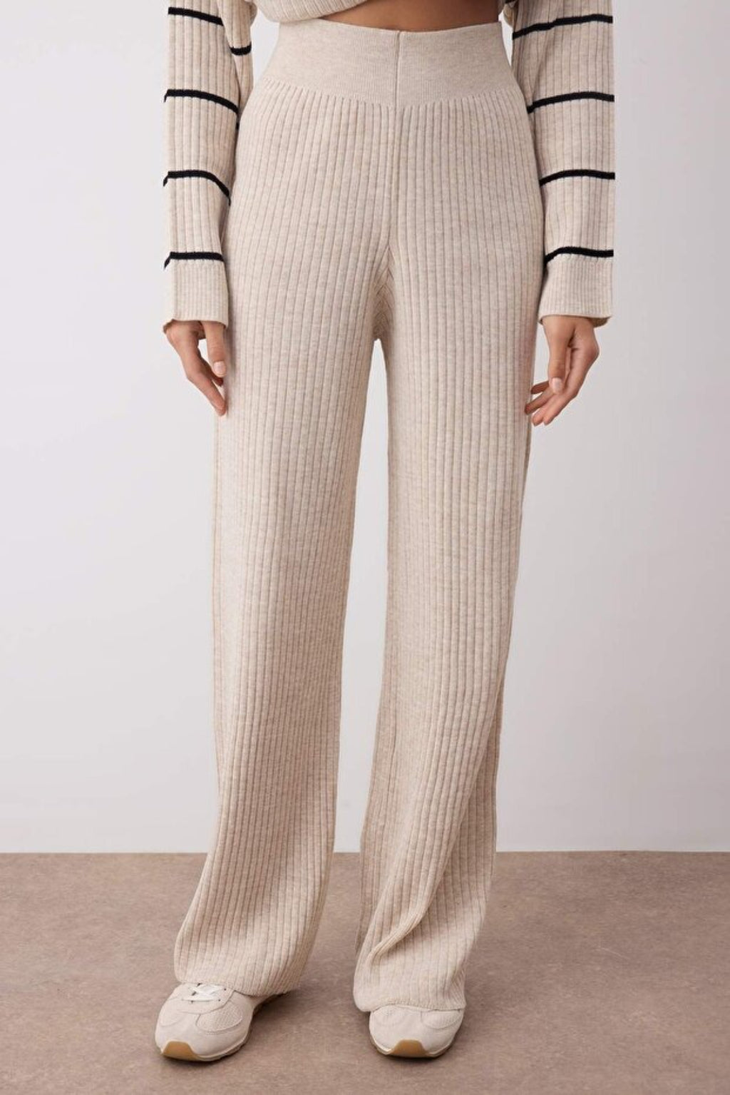 2-Piece Loose Fit Basic Ribbed Knit Top & Pants Set