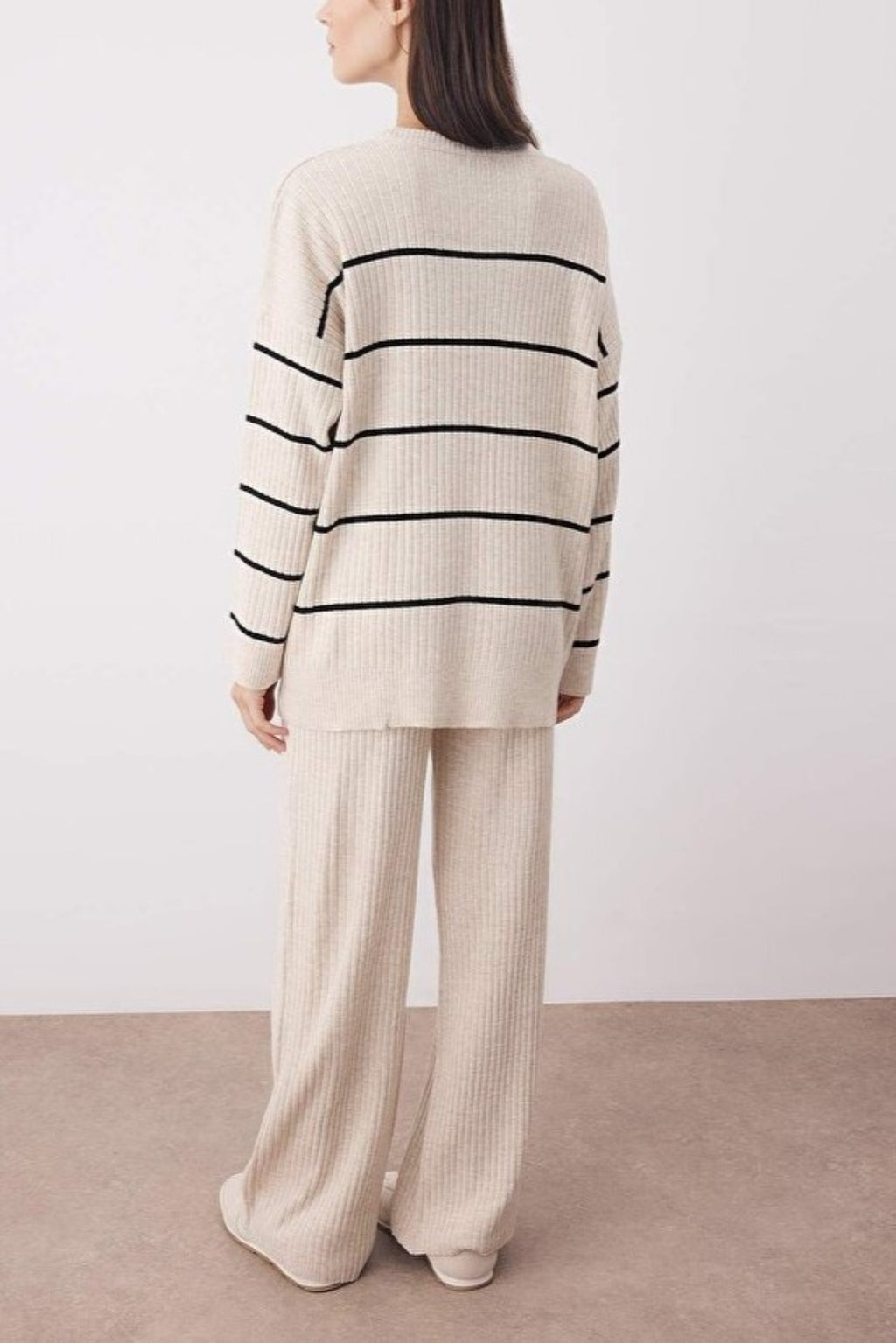 2-Piece Loose Fit Basic Ribbed Knit Top & Pants Set