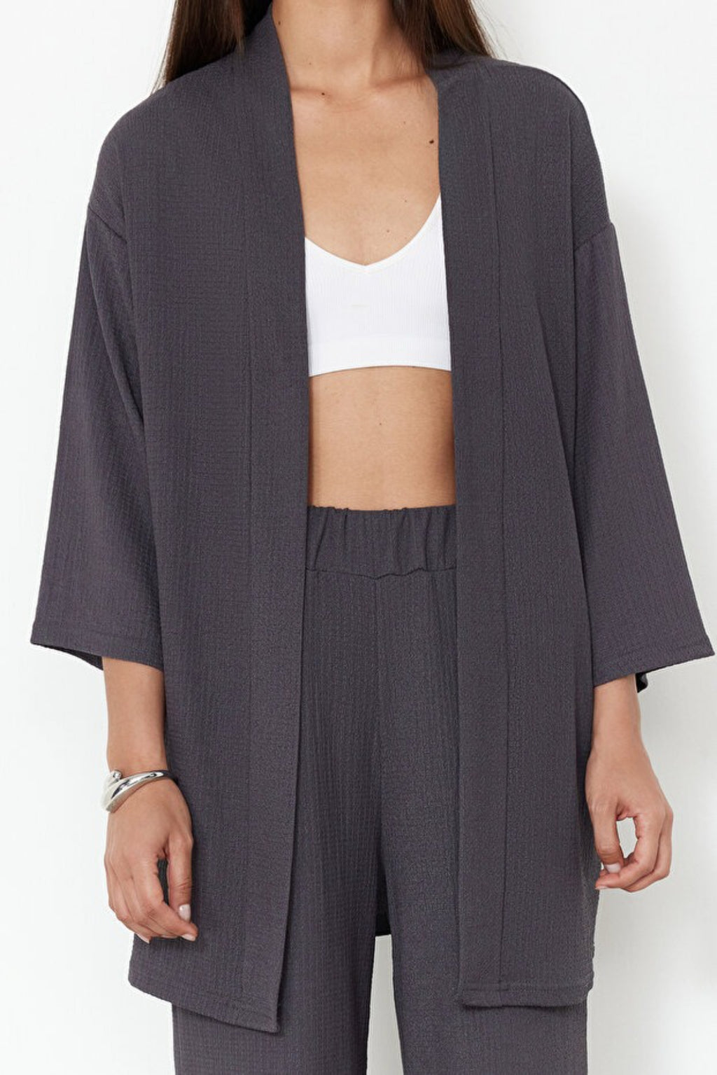 2-Piece Relaxed Fit Knit Kimono Top & Pants Set