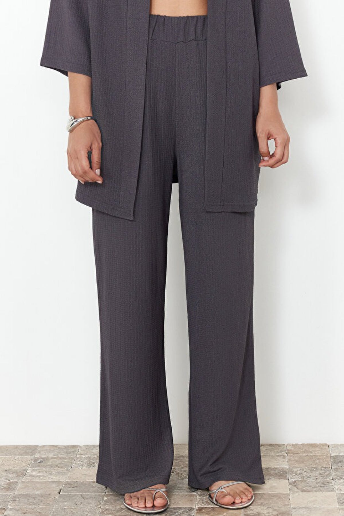 2-Piece Relaxed Fit Knit Kimono Top & Pants Set