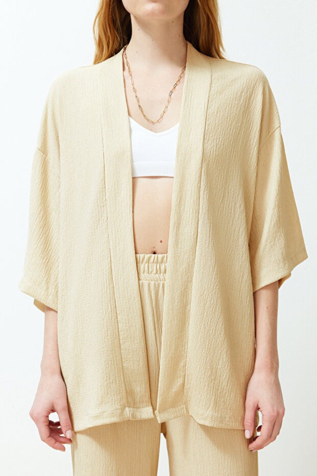 2-Piece Relaxed Fit Knit Kimono Top & Pants Set