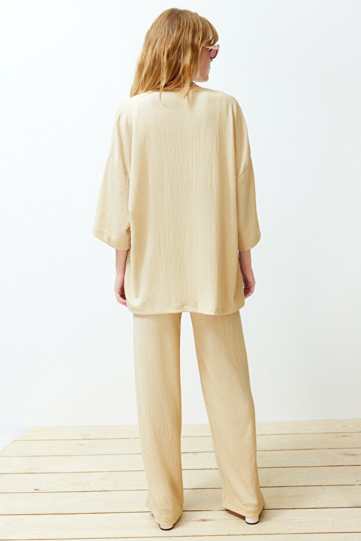 2-Piece Relaxed Fit Knit Kimono Top & Pants Set