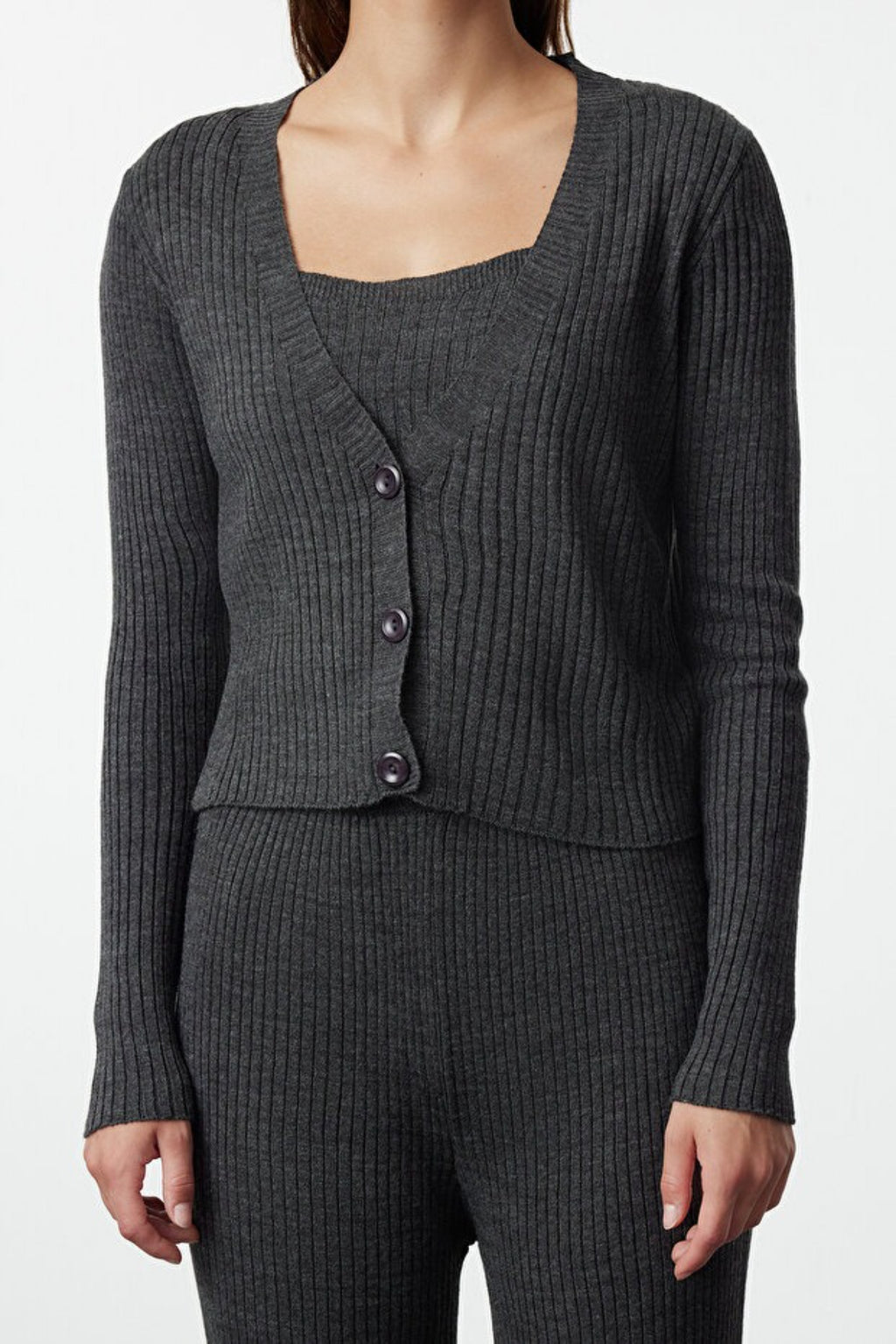 3-Piece Knit Cardigan, Top & Pants Set