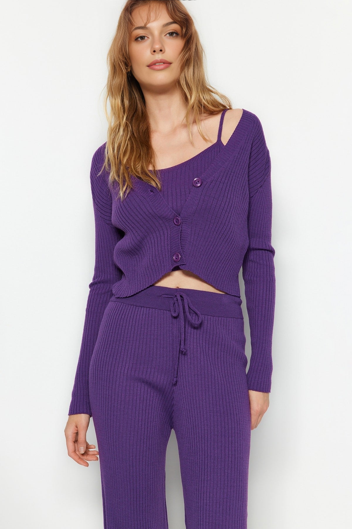 3-Piece Knit Cardigan, Top & Pants Set