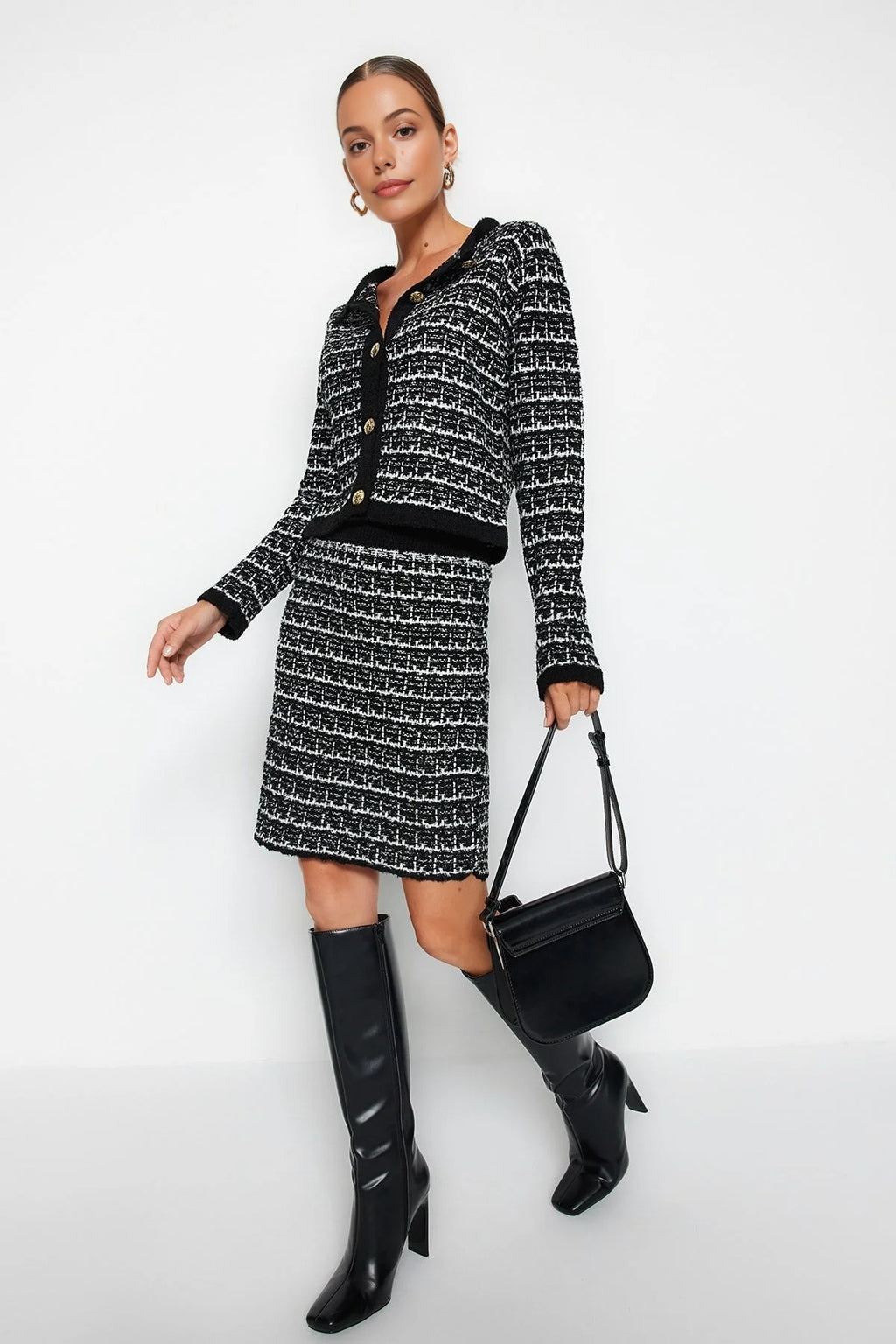 2-Piece Soft Texture Knit Cardigan & Skirt Set