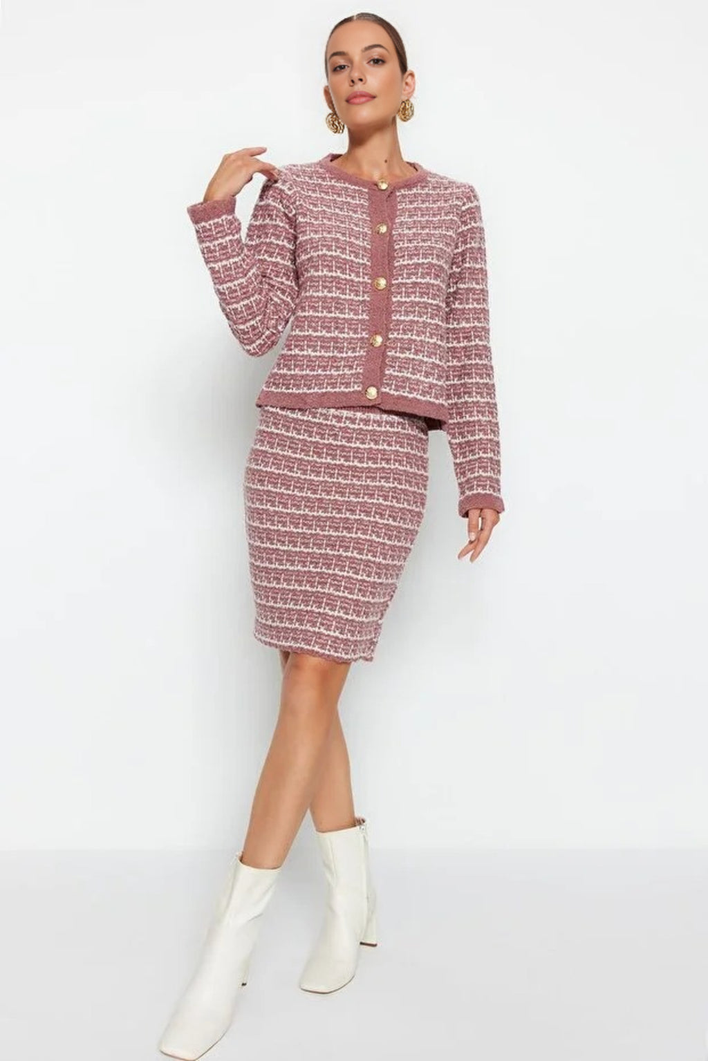 2-Piece Soft Texture Knit Cardigan & Skirt Set