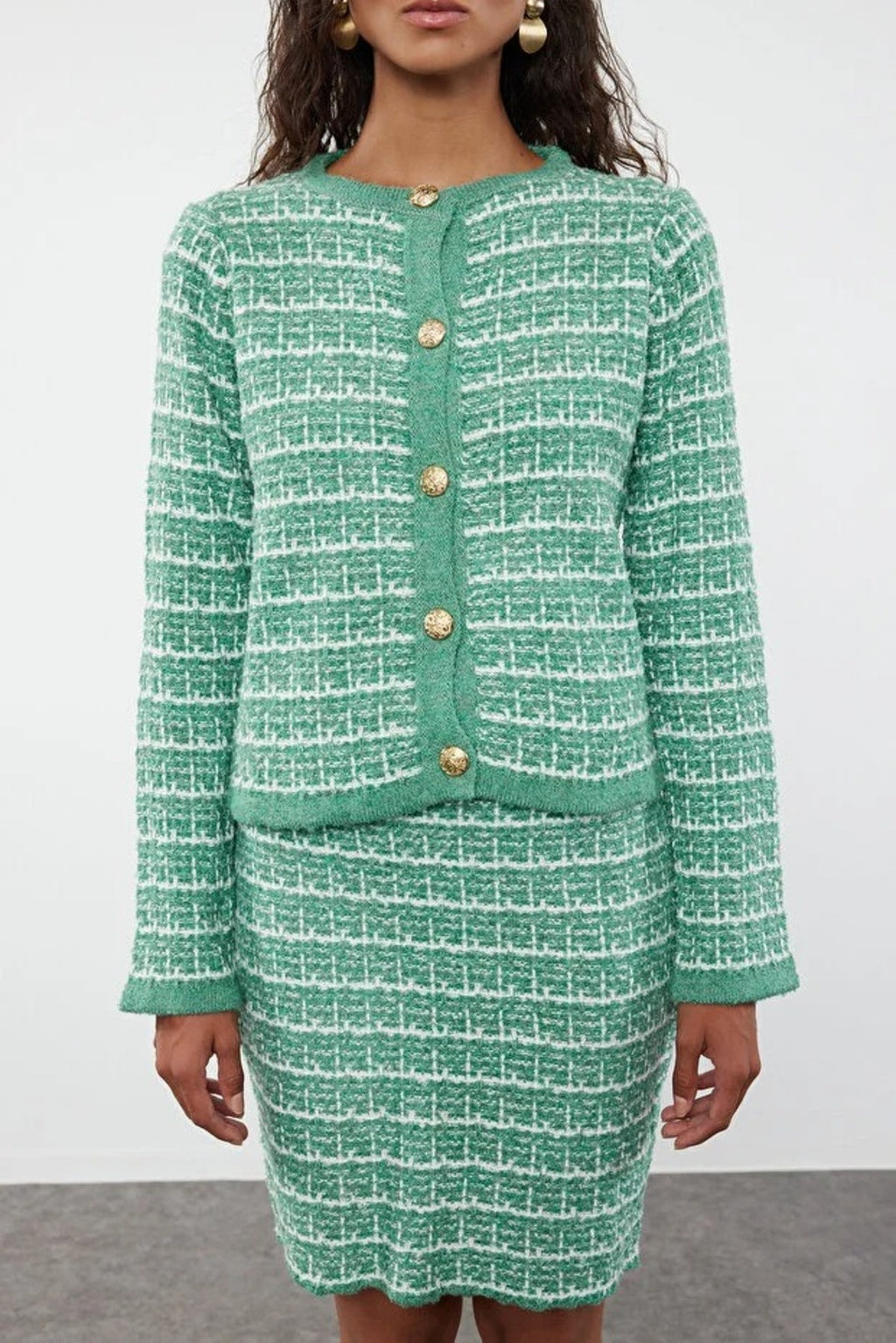 2-Piece Soft Texture Knit Cardigan & Skirt Set