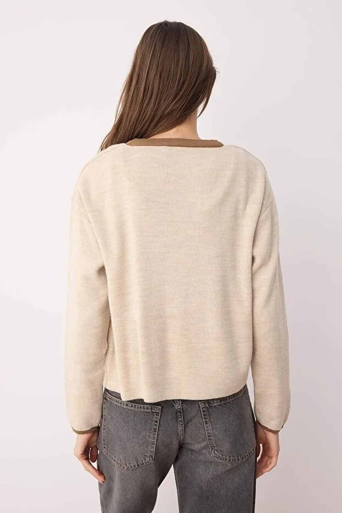 2-Piece Color Block Knit Blouse-Cardigan Set