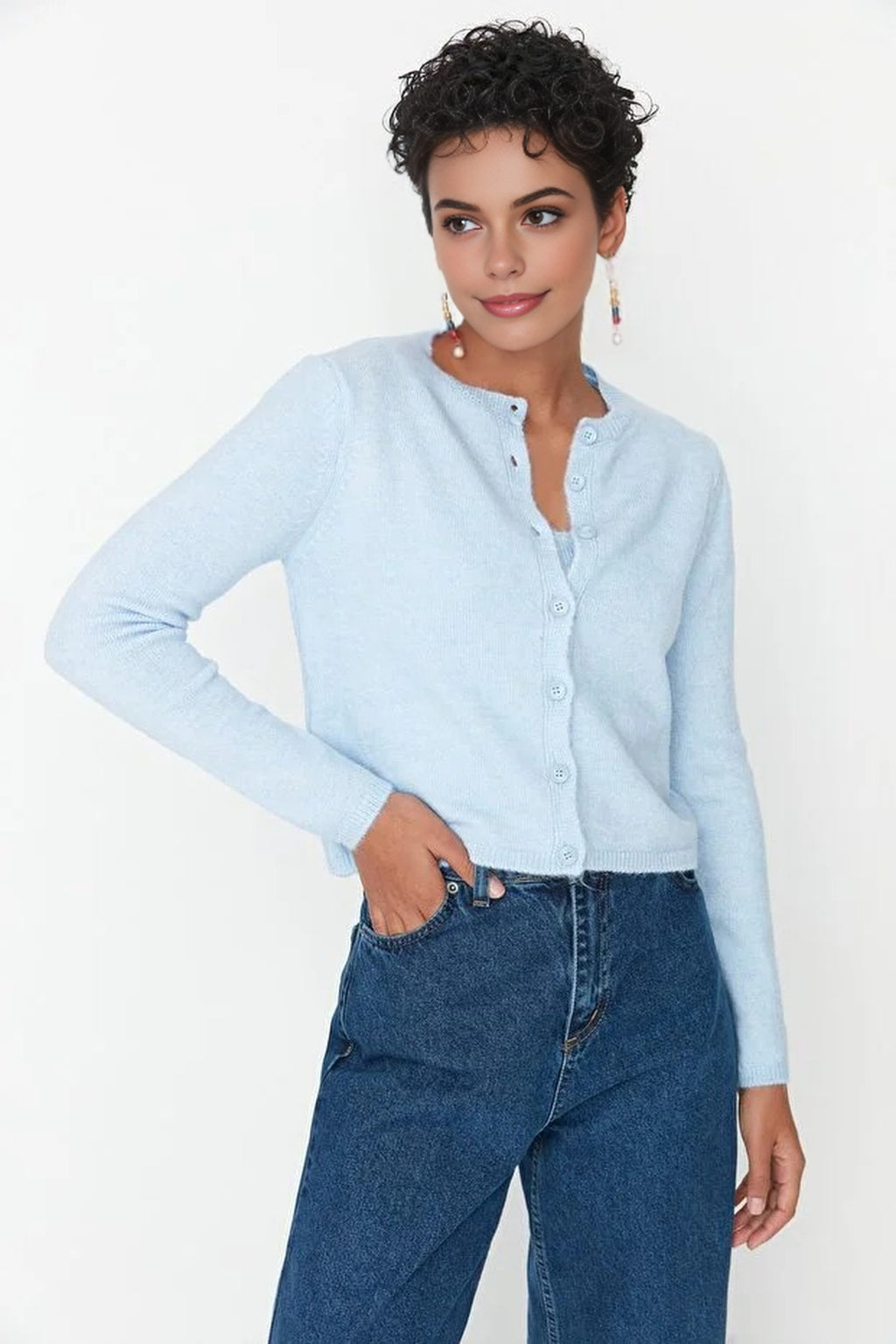 2-Piece Crop Soft-Textured Knit Blouse-Cardigan Set