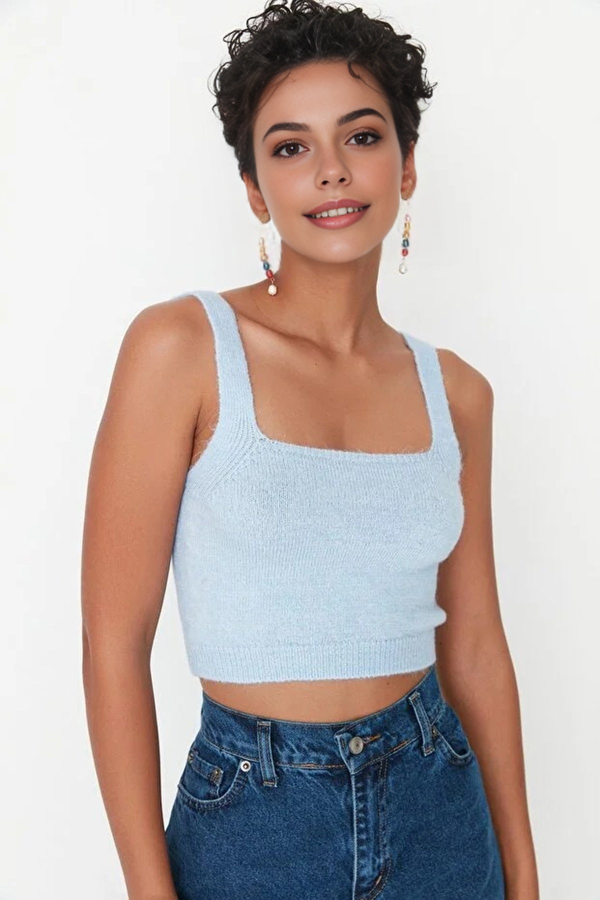 2-Piece Crop Soft-Textured Knit Blouse-Cardigan Set