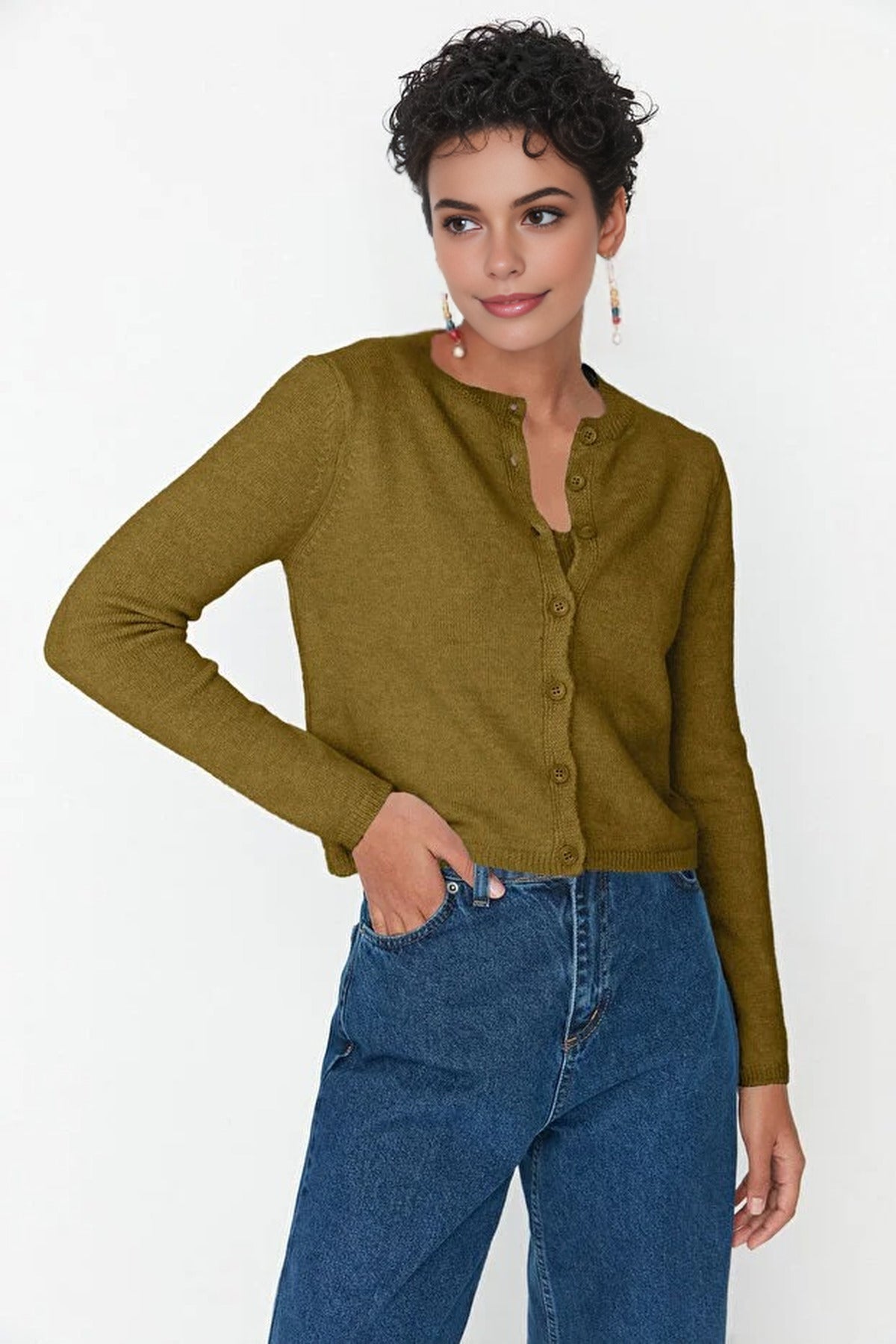 2-Piece Crop Soft-Textured Knit Blouse-Cardigan Set