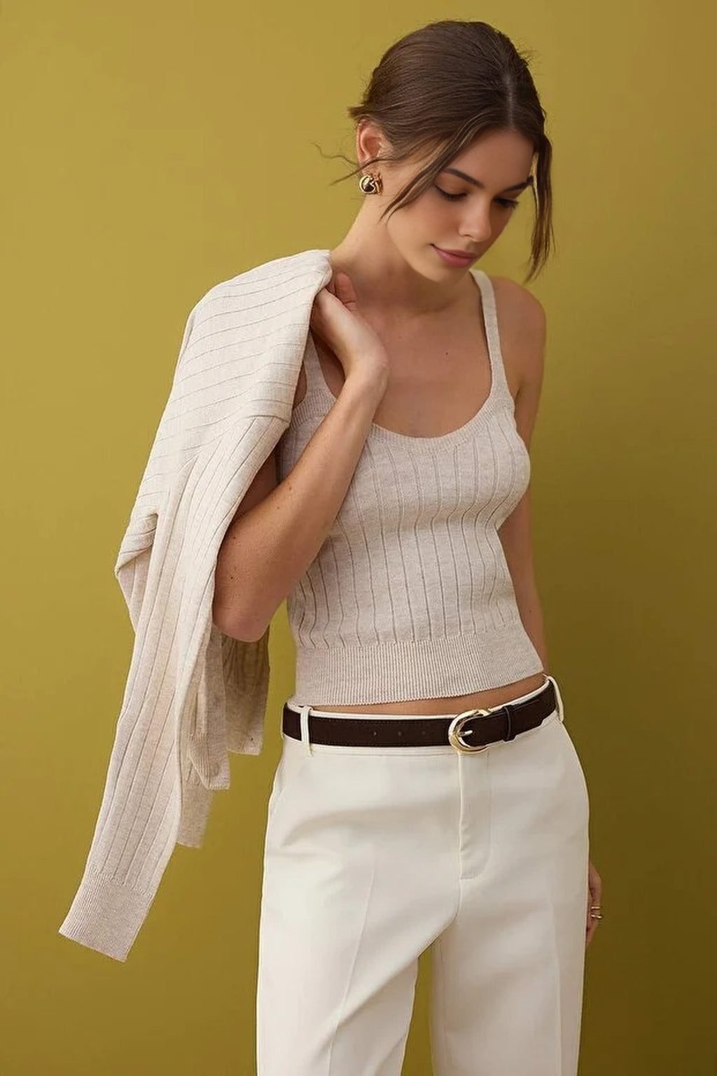 2-Piece Basic Knit Cardigan-Blouse Set