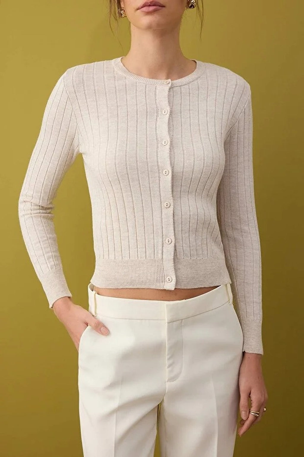 2-Piece Basic Knit Cardigan-Blouse Set