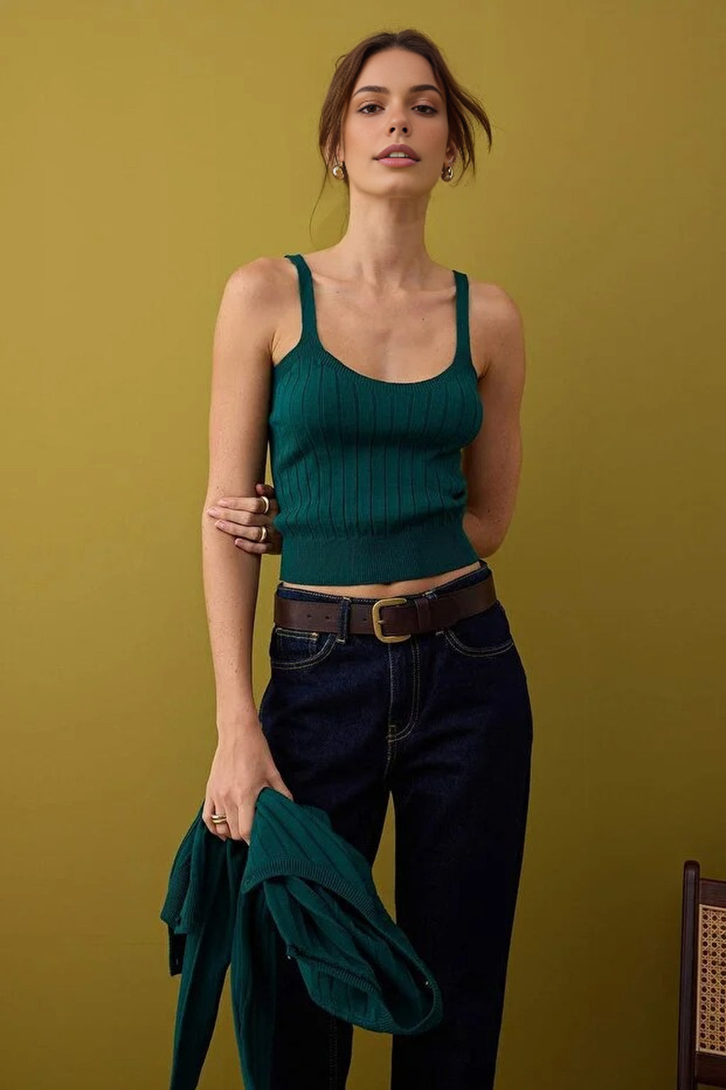 2-Piece Basic Knit Cardigan-Blouse Set