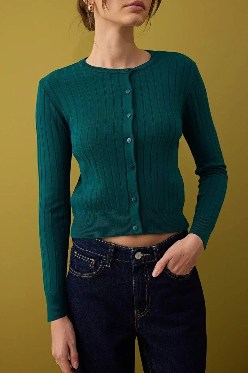 2-Piece Basic Knit Cardigan-Blouse Set