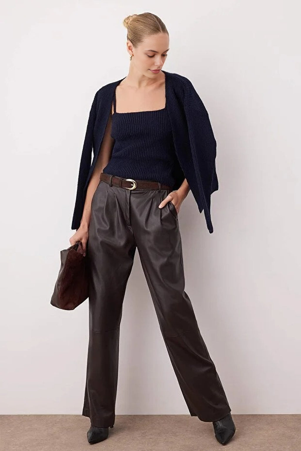 2-Piece Knit Soft-Textured Blouse-Cardigan Set