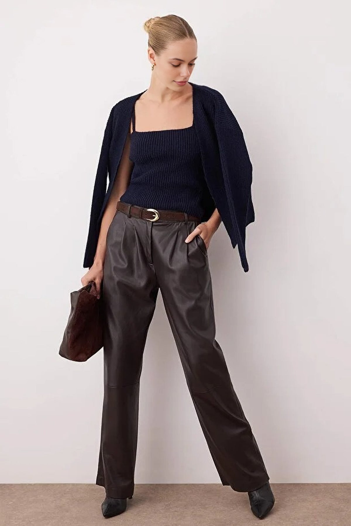 2-Piece Knit Soft-Textured Blouse-Cardigan Set